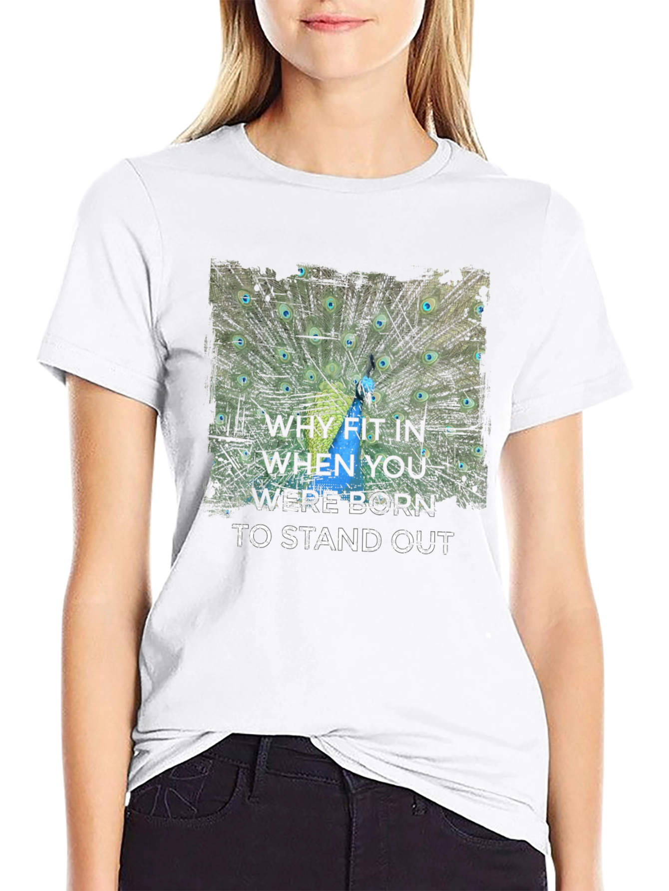 Stand Out Peacock Graphic Tee - Black Cotton T-Shirt