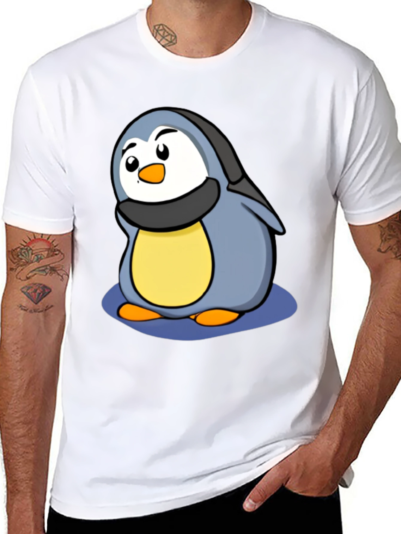 Cute Penguin Cartoon T-Shirt - Black Cotton Tee