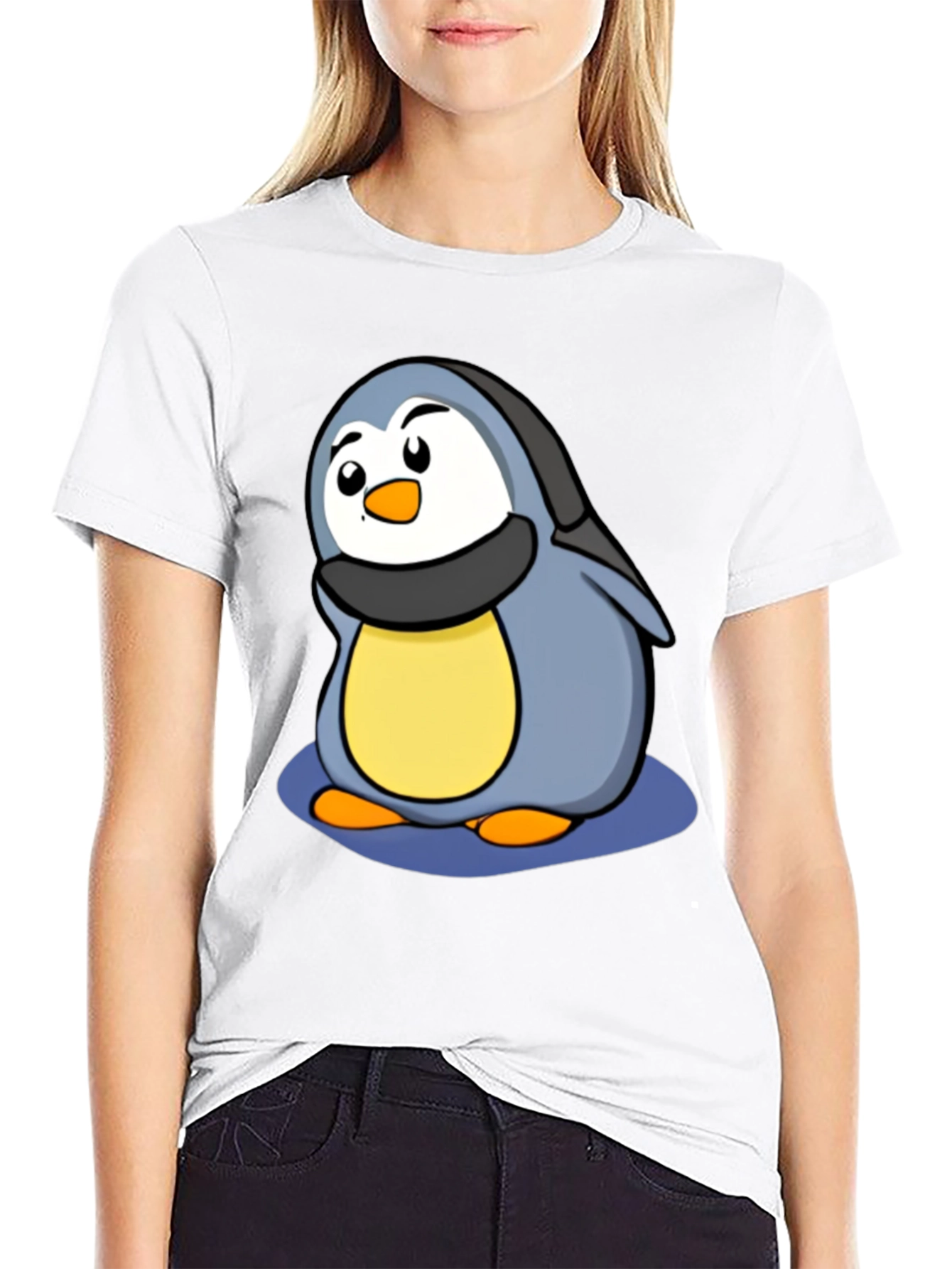 Cute Penguin Cartoon T-Shirt - Black Cotton Tee