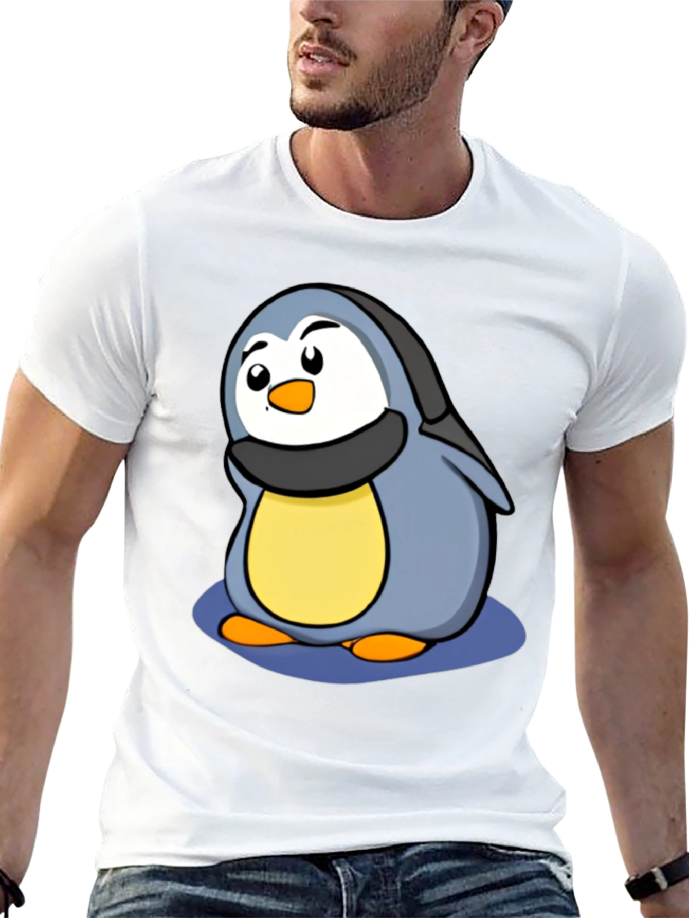 Cute Penguin Cartoon T-Shirt - Black Cotton Tee