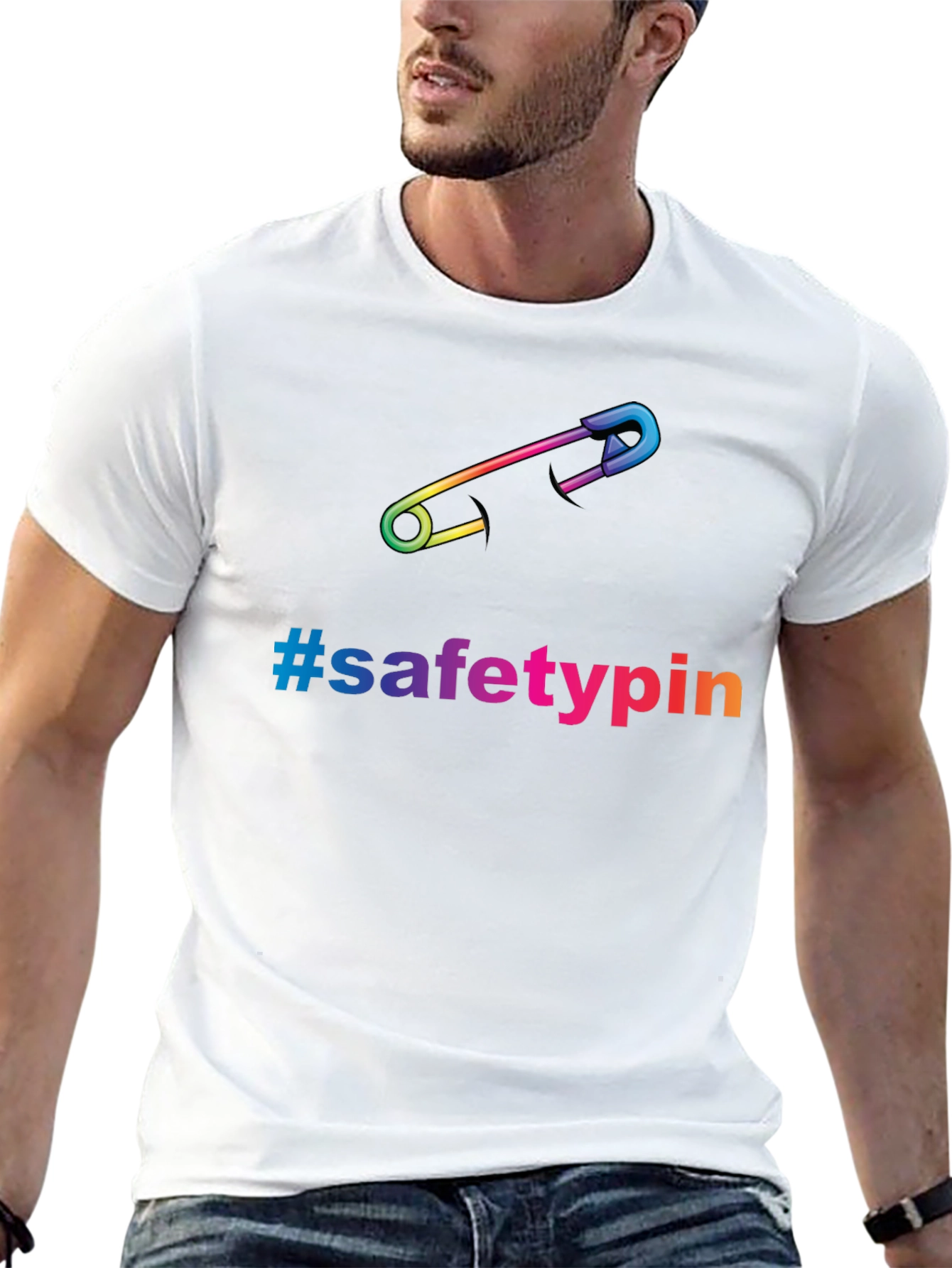Safety Pin Pride T-Shirt - Rainbow Graphic Tee