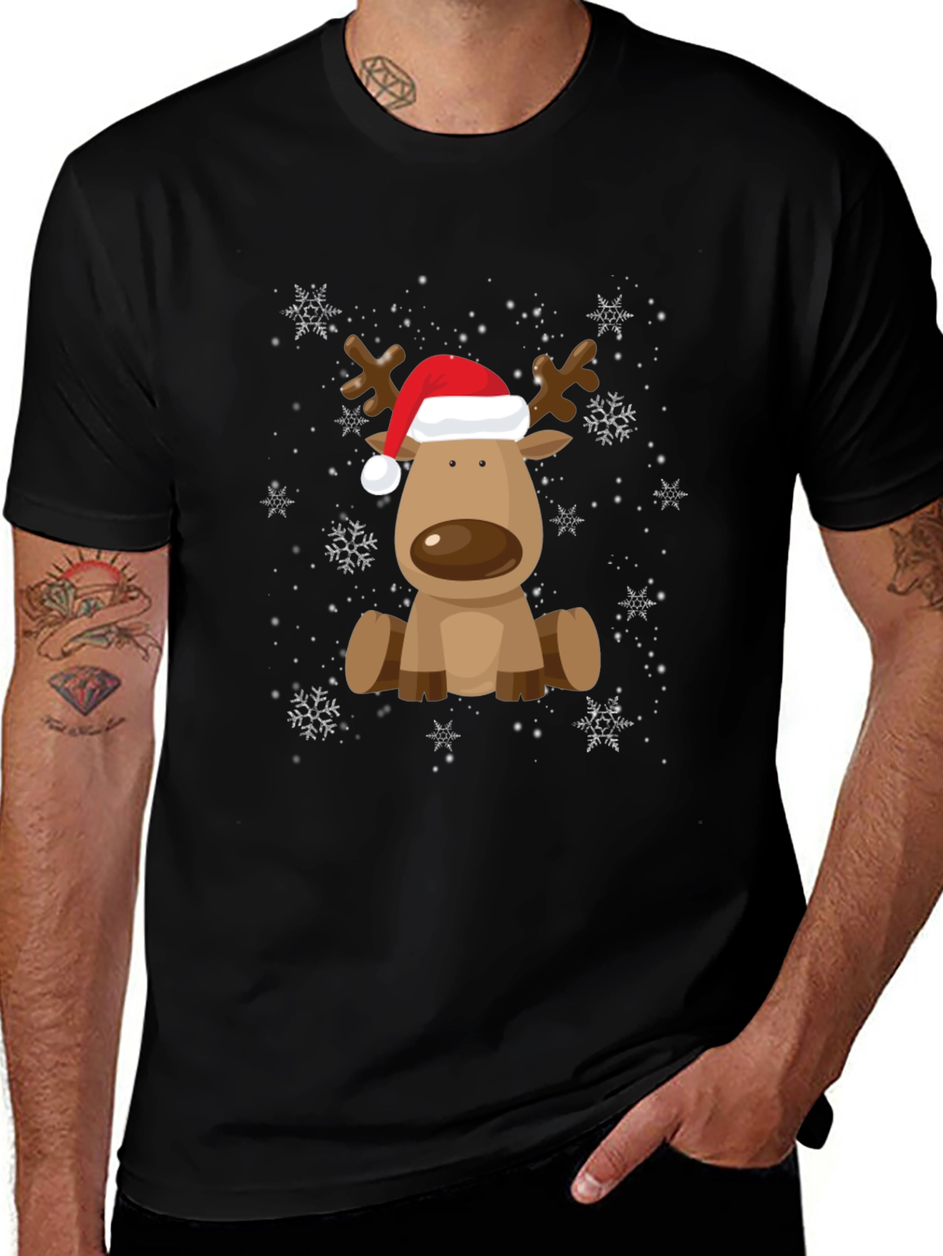 Cute Reindeer with Santa Hat Graphic Tee