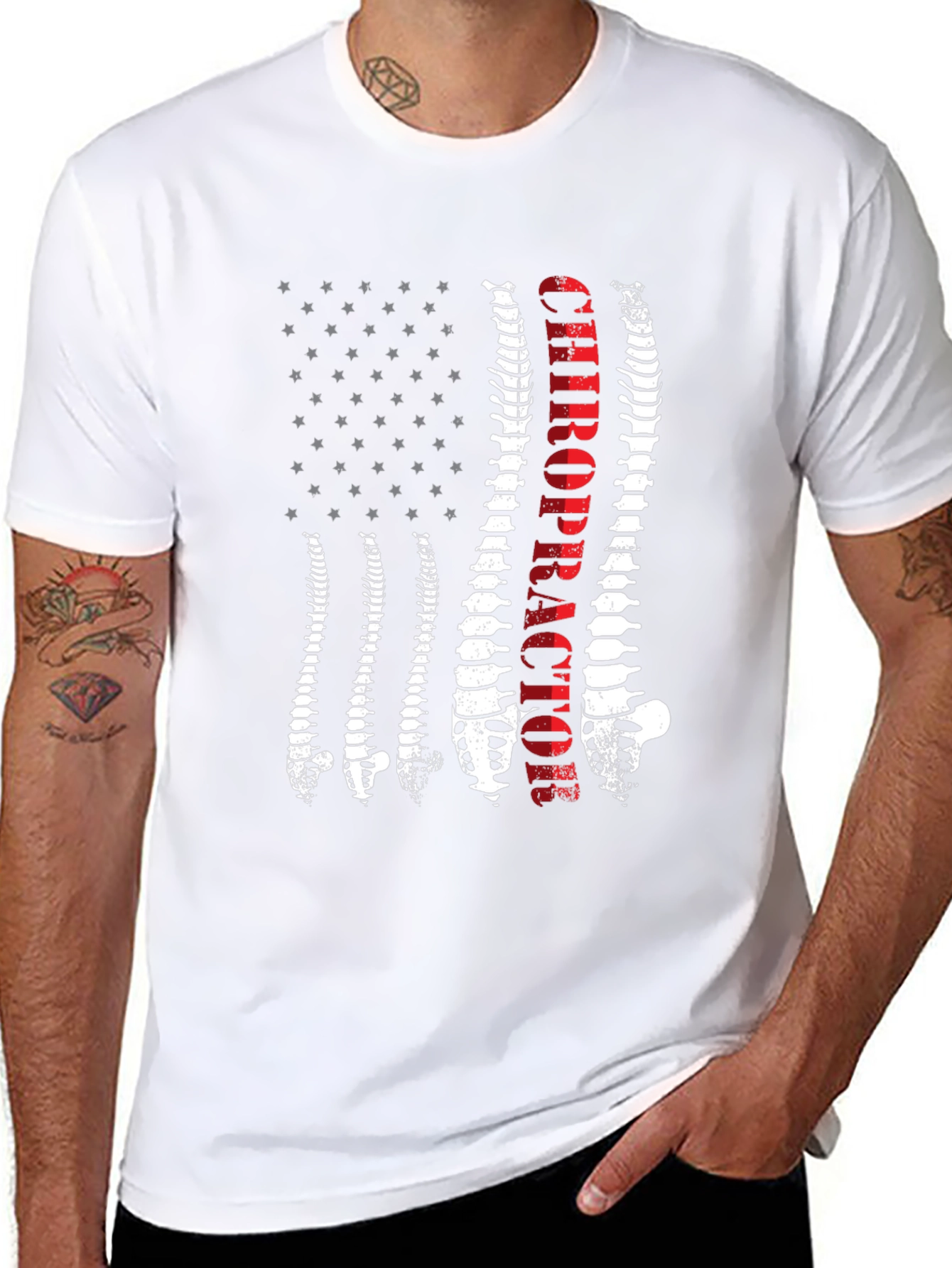 Chiropractor Spine American Flag Graphic Tee