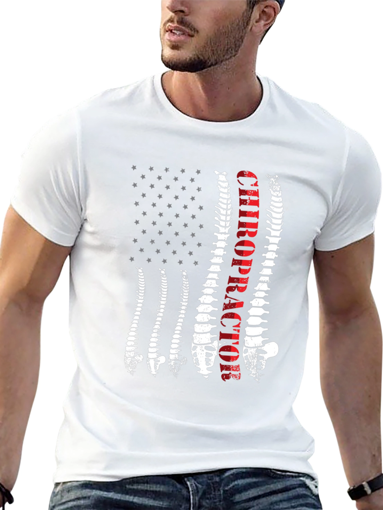 Chiropractor Spine American Flag Graphic Tee