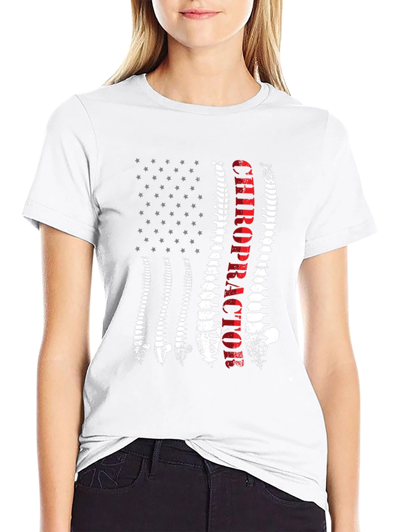 Chiropractor Spine American Flag Graphic Tee