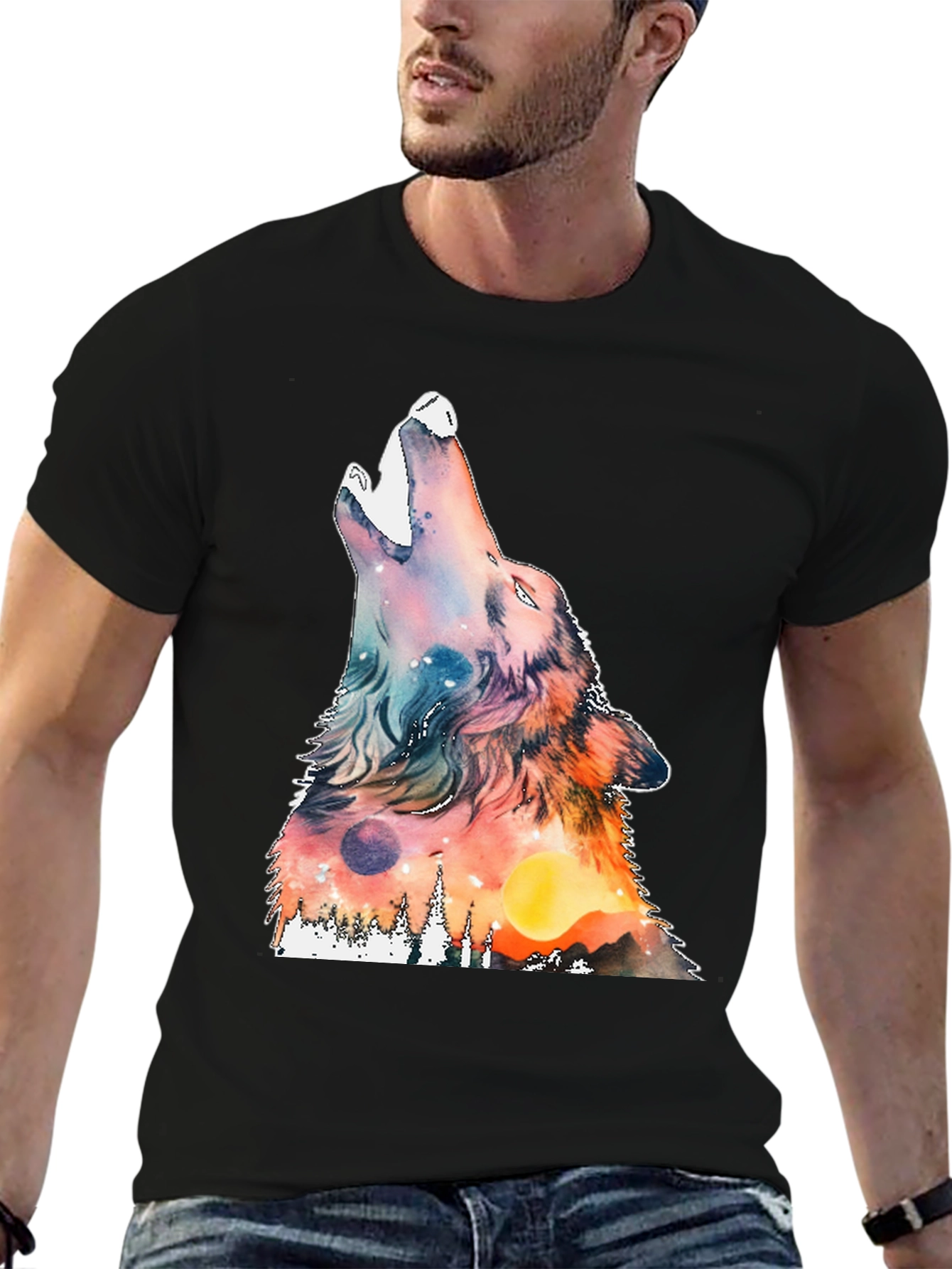 Wolf Howling Graphic Print Tee