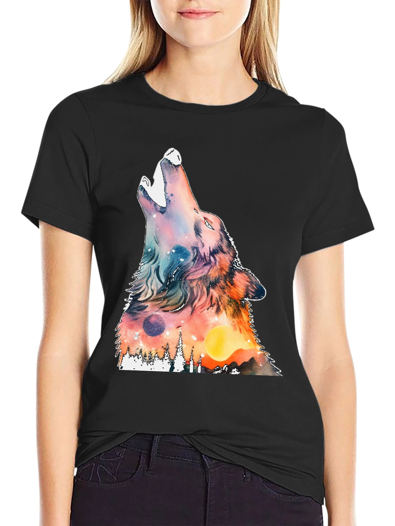 Wolf Howling Graphic Print Tee
