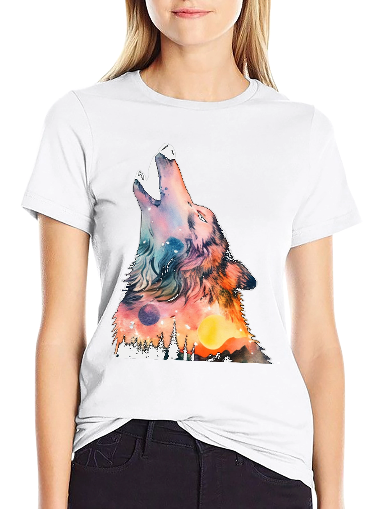 Wolf Howling Graphic Print Tee
