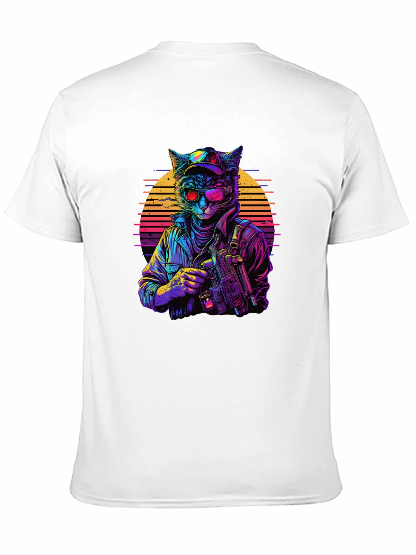 Retro Cat Gunner Black T-Shirt