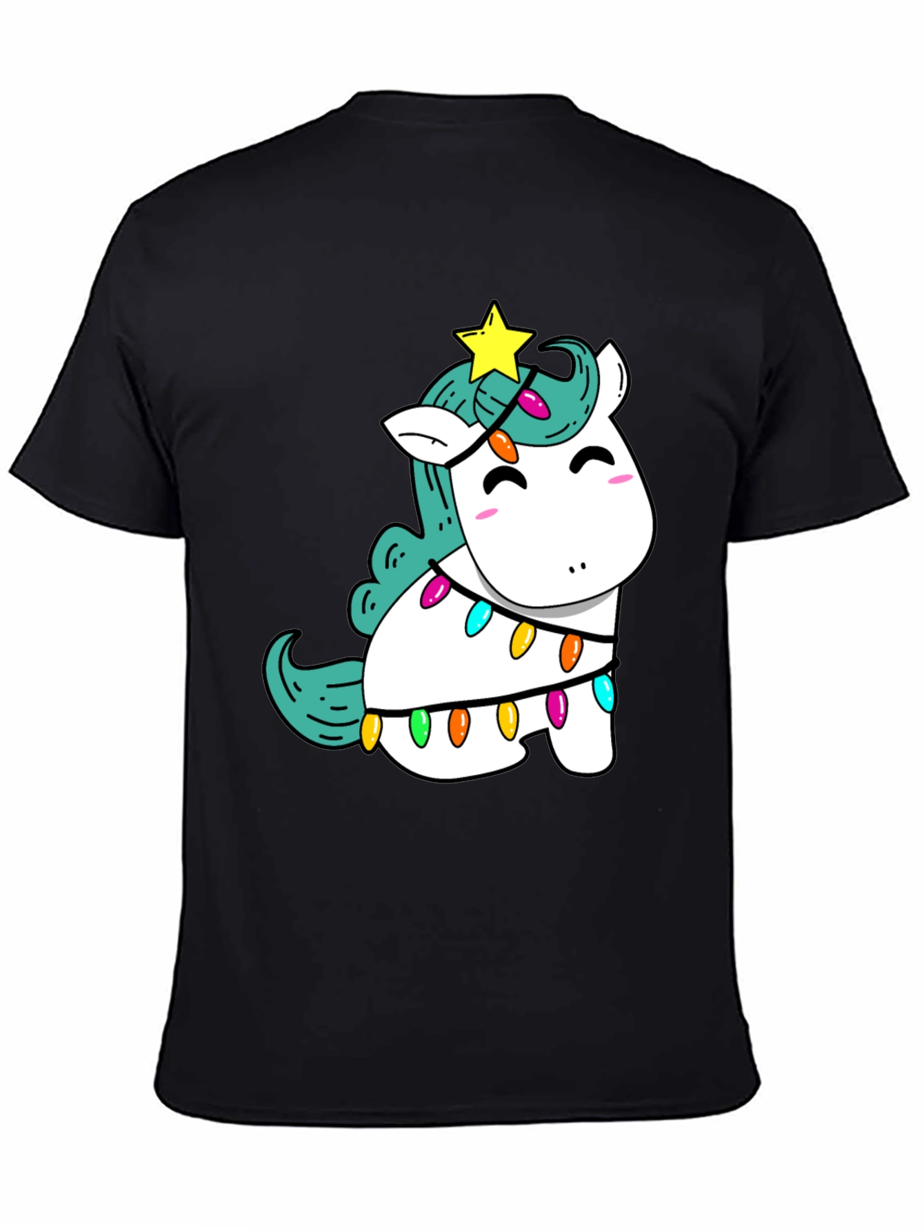 Unicorn Christmas Lights Black T-Shirt