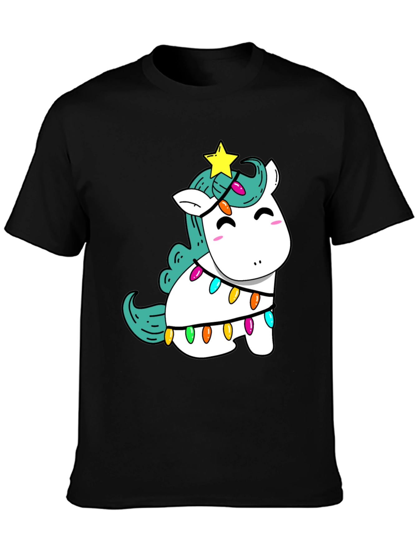 Unicorn Christmas Lights Black T-Shirt