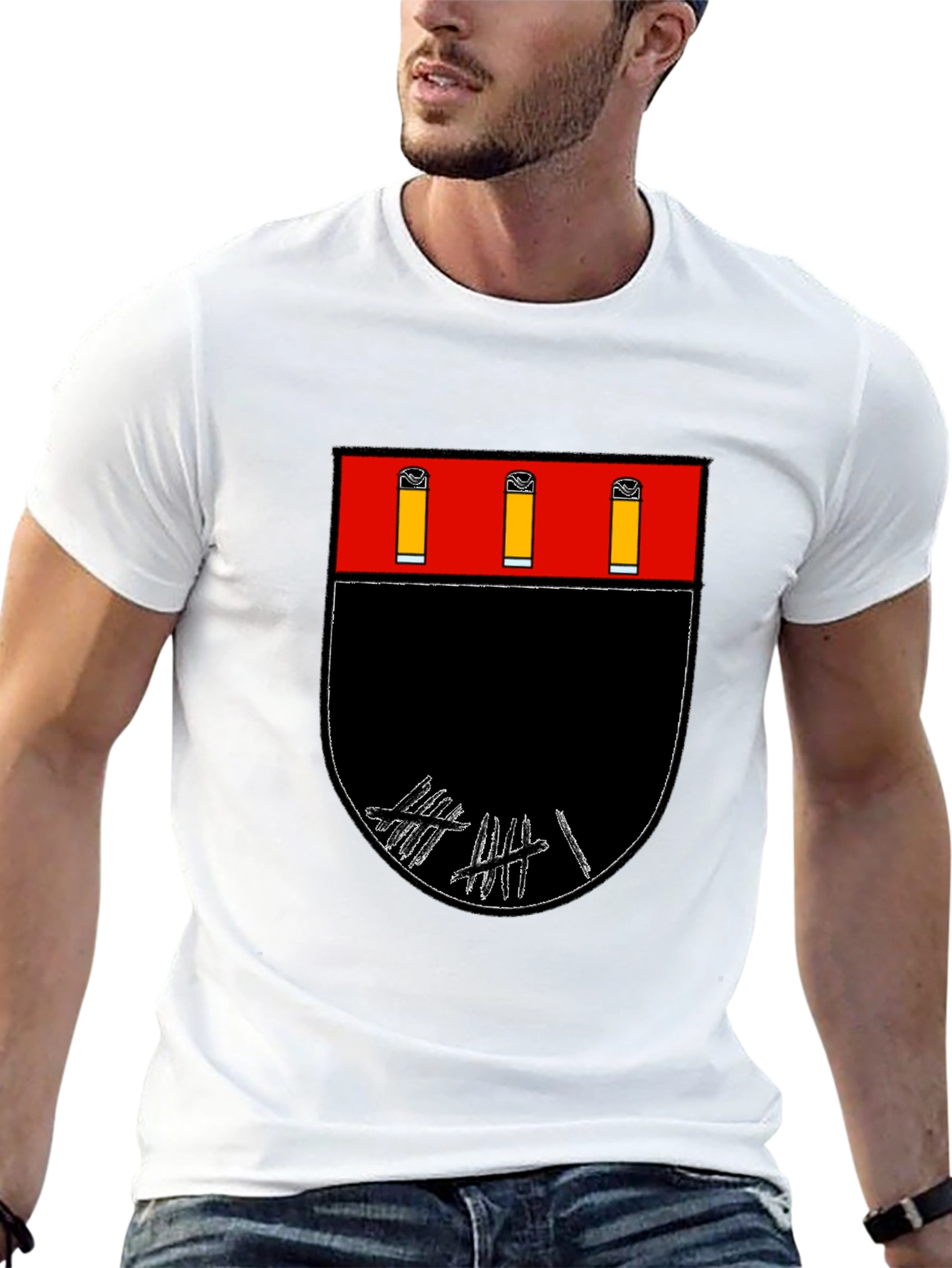 Graphic Tee: Abstract Crest Design Black T-Shirt