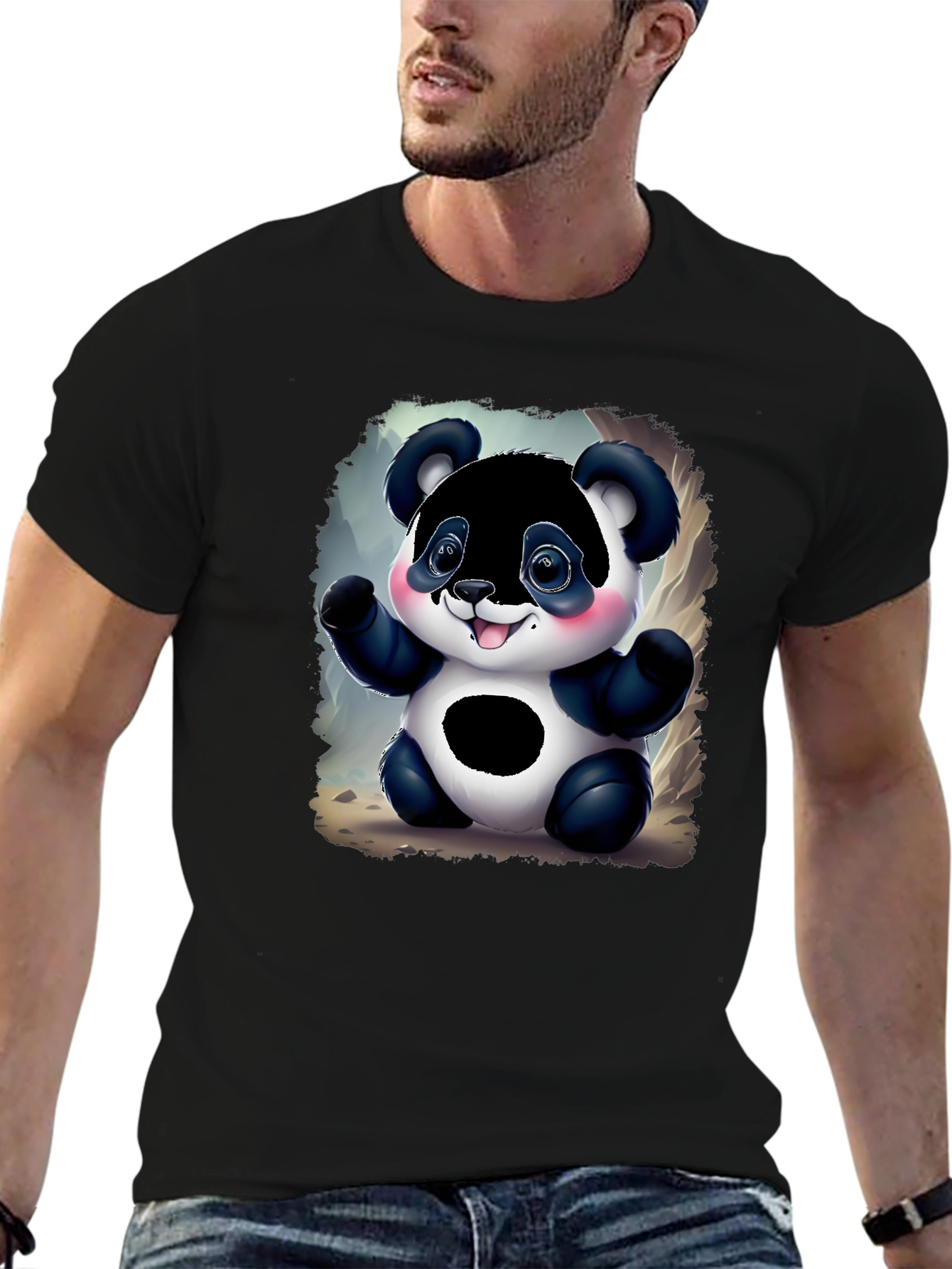 Cute Panda Bear Graphic Tee - Black Unisex Shirt