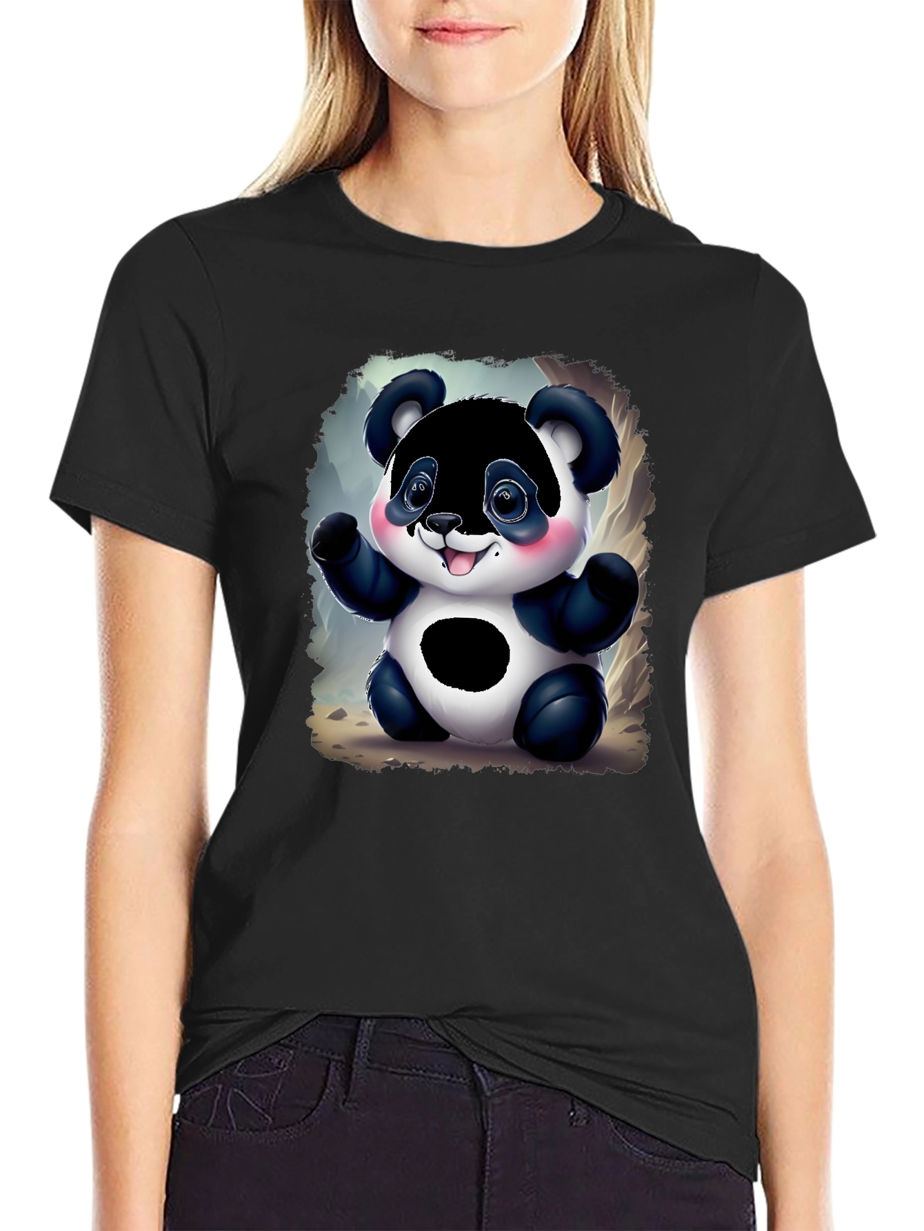 Cute Panda Bear Graphic Tee - Black Unisex Shirt