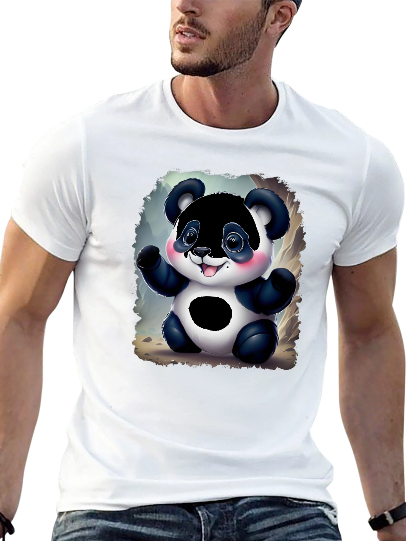 Cute Panda Bear Graphic Tee - Black Unisex Shirt