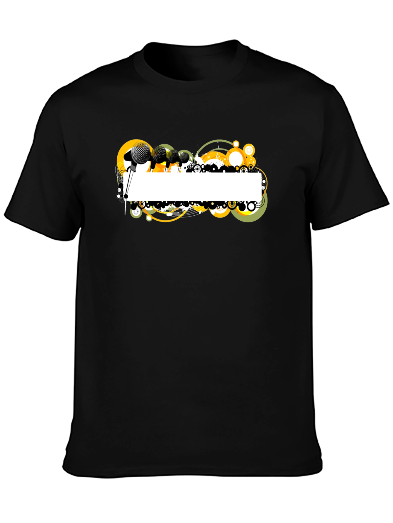 Black Graphic T-Shirt with Microphone Design