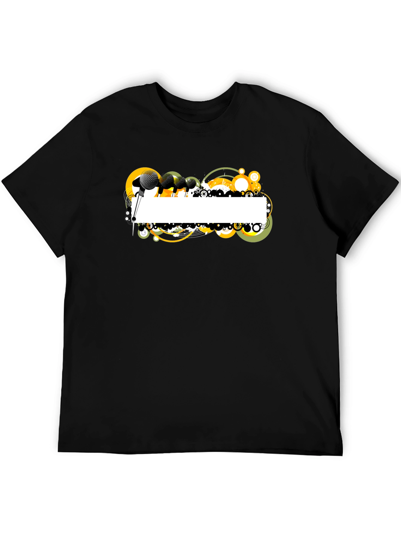 Black Graphic T-Shirt with Microphone Design