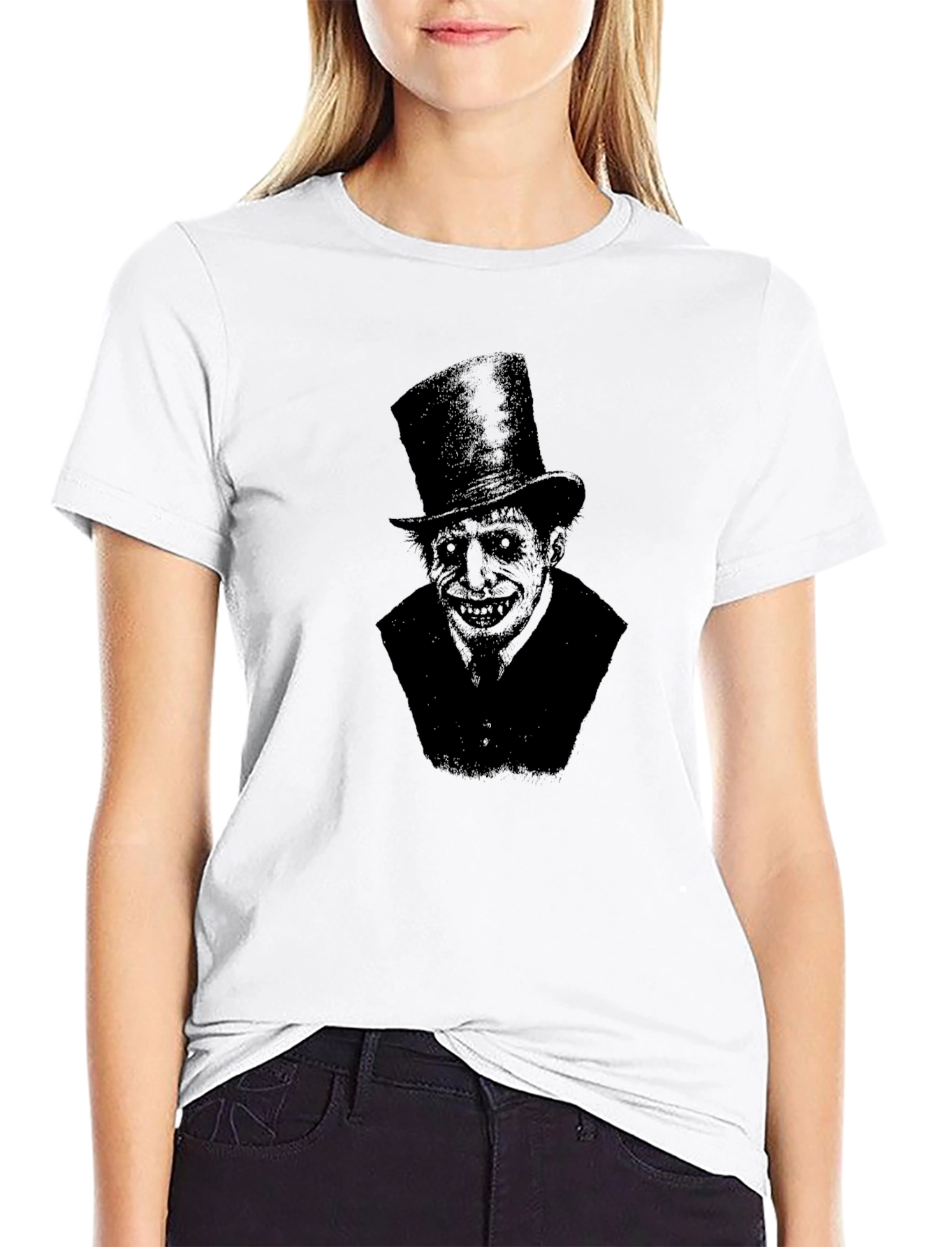 Creepy Top Hat Man Graphic T-Shirt - Black