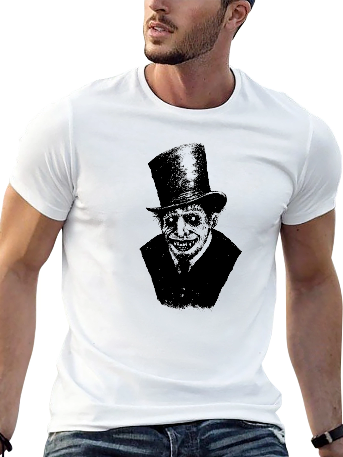 Creepy Top Hat Man Graphic T-Shirt - Black