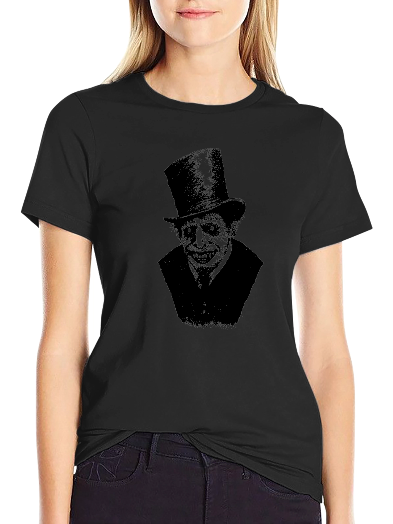 Creepy Top Hat Man Graphic T-Shirt - Black