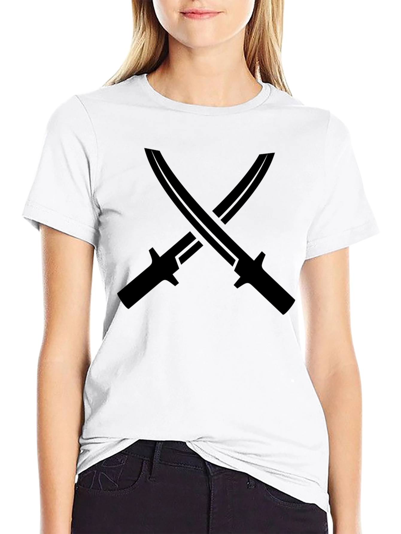 Edgy Black T-Shirt with Crossed Sword Design