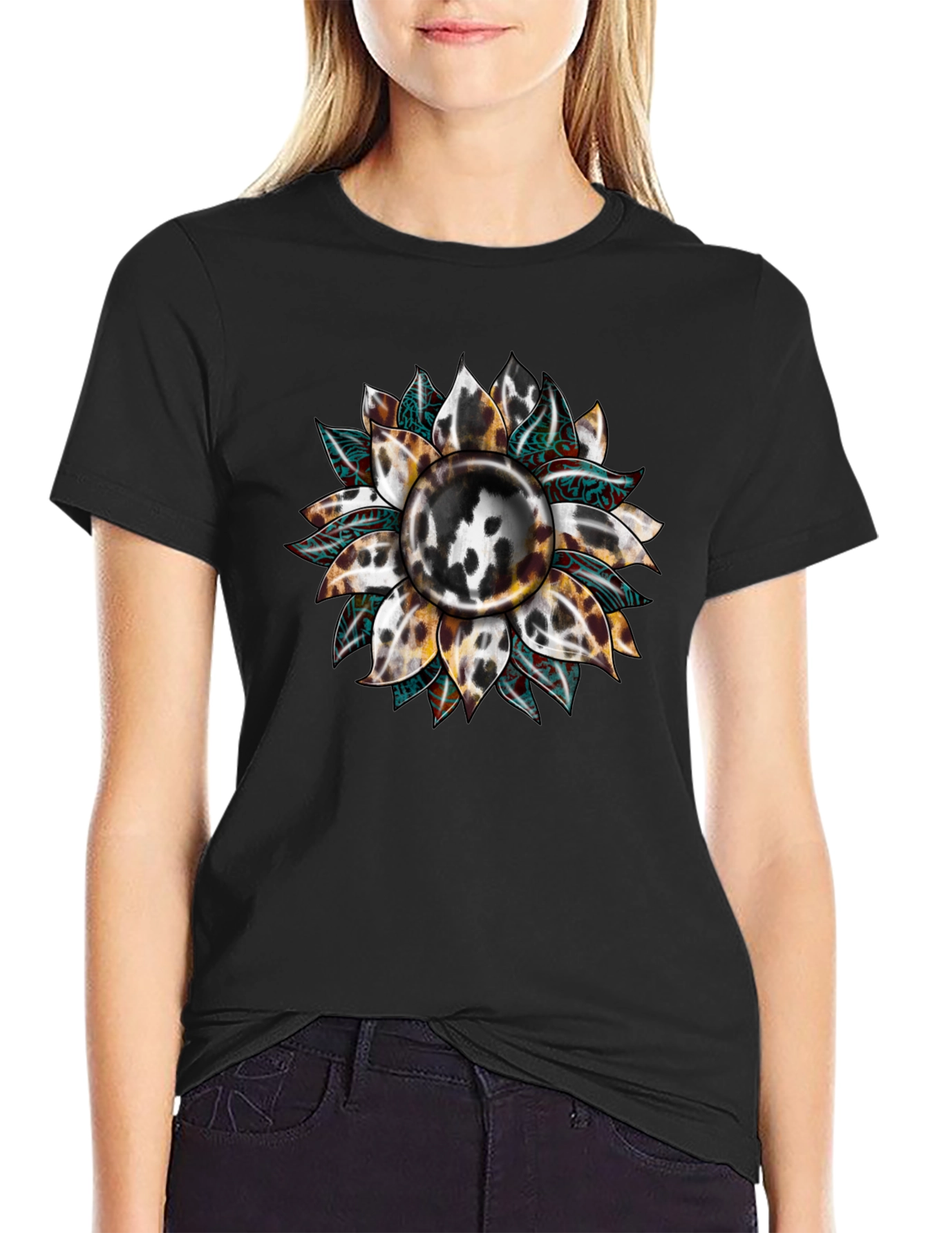 Cow Print Sunflower Graphic Tee