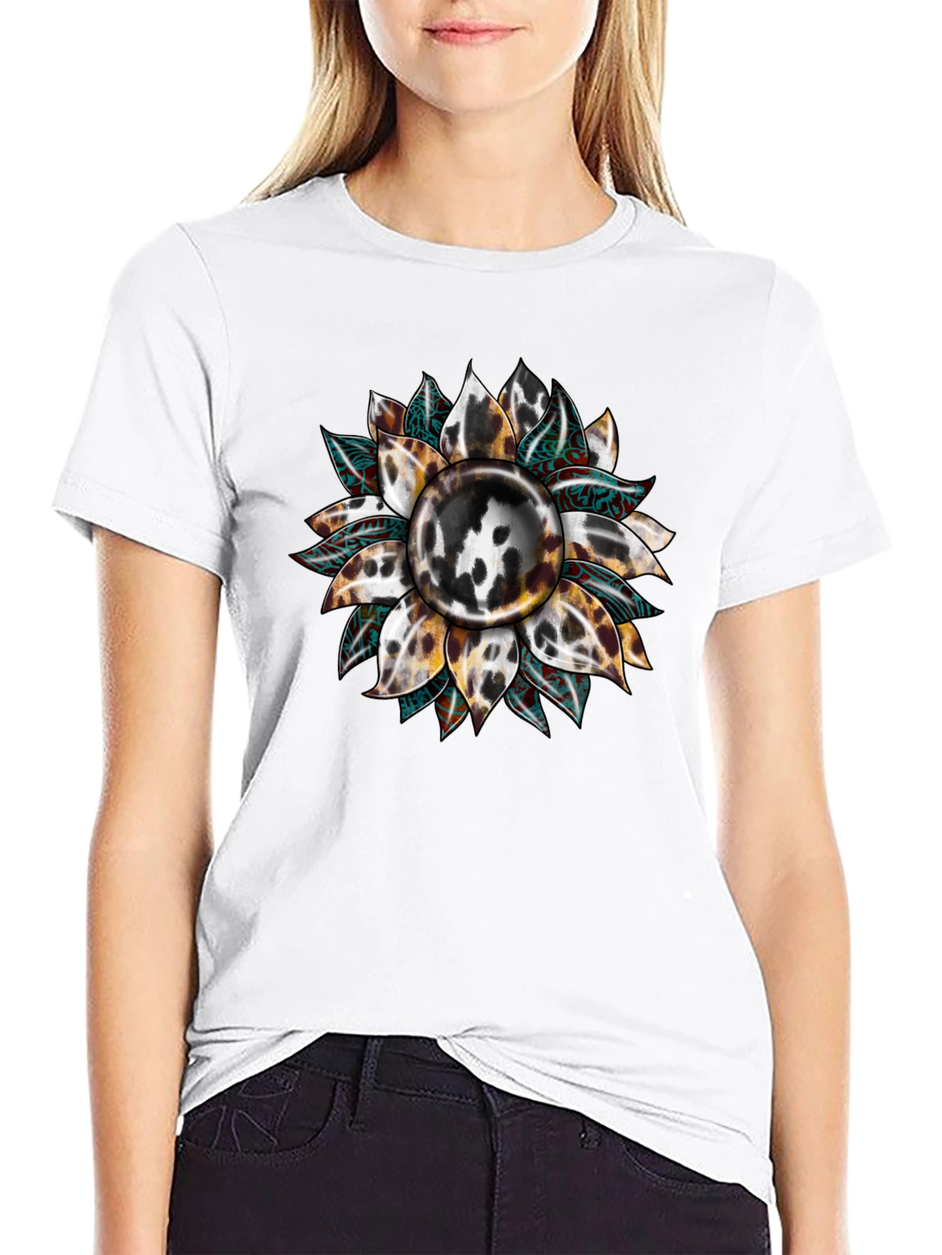 Cow Print Sunflower Graphic Tee