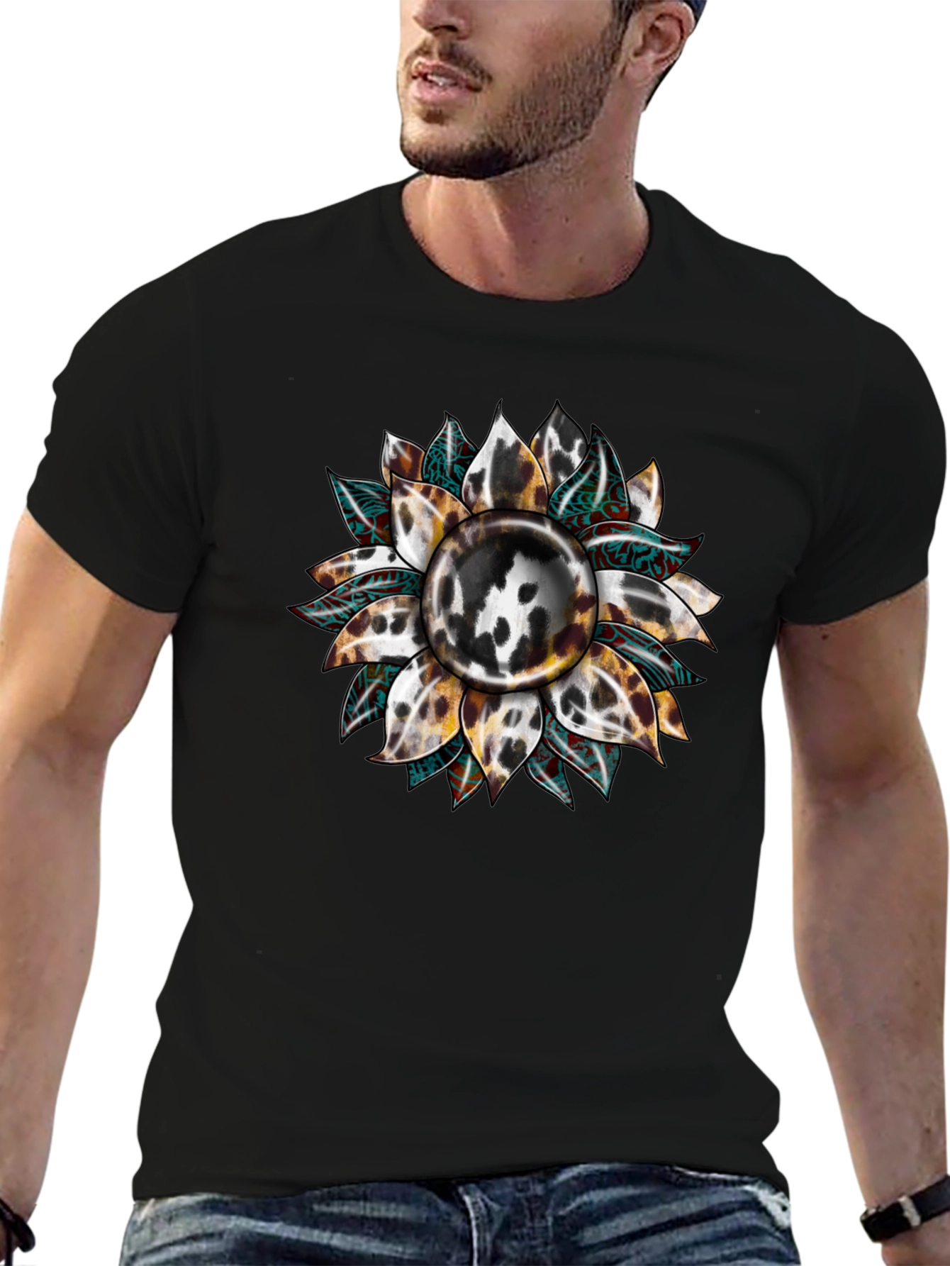Cow Print Sunflower Graphic Tee