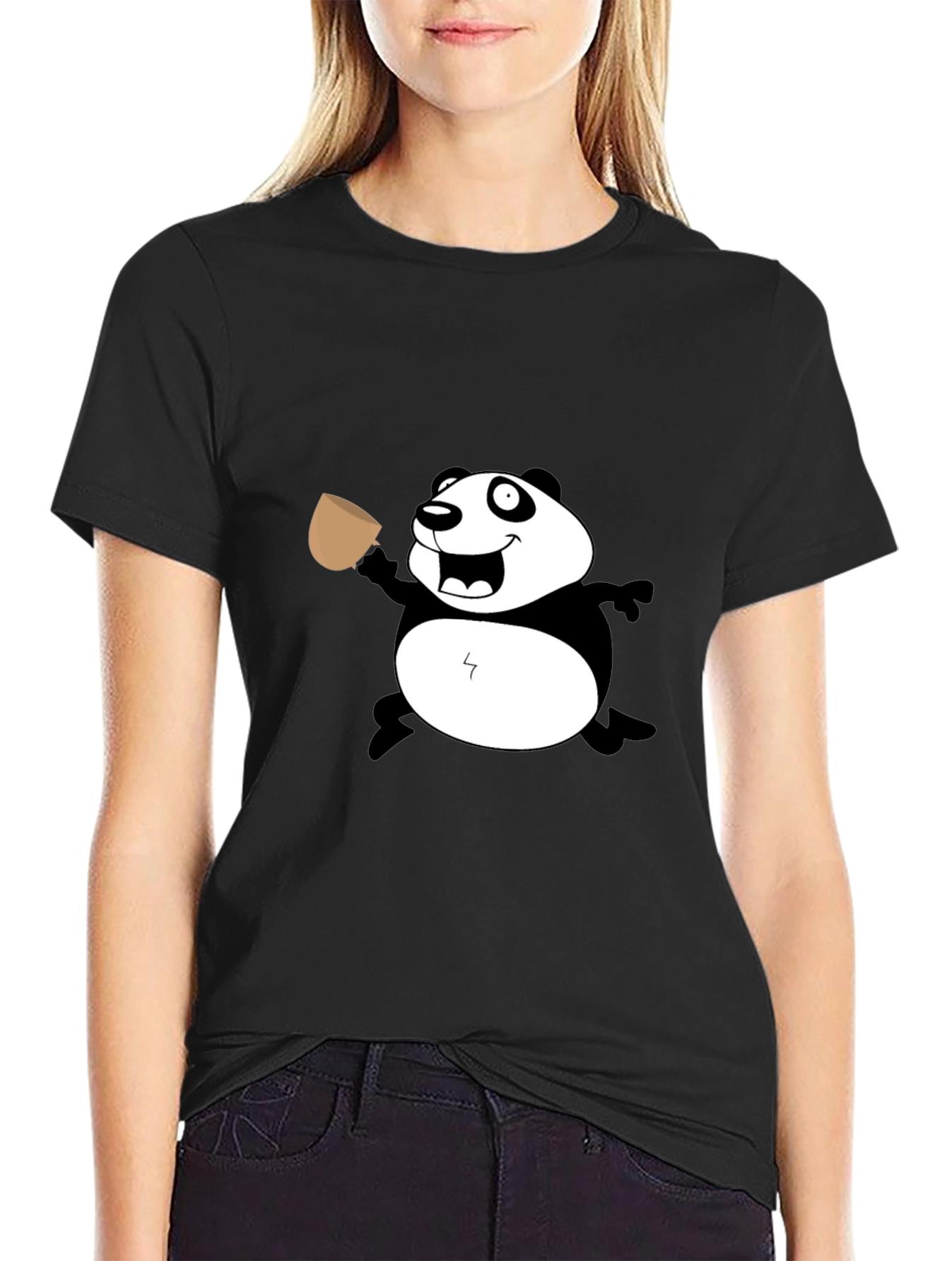 Funny Panda Coffee T-Shirt - Casual Black Tee