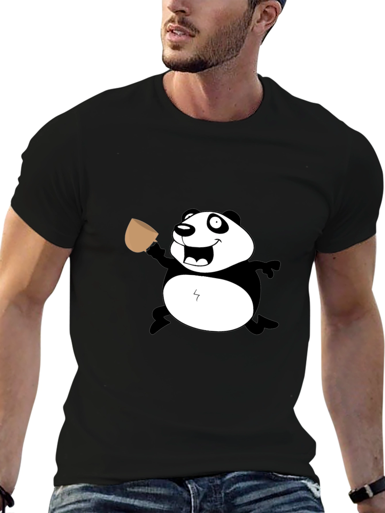 Funny Panda Coffee T-Shirt - Casual Black Tee