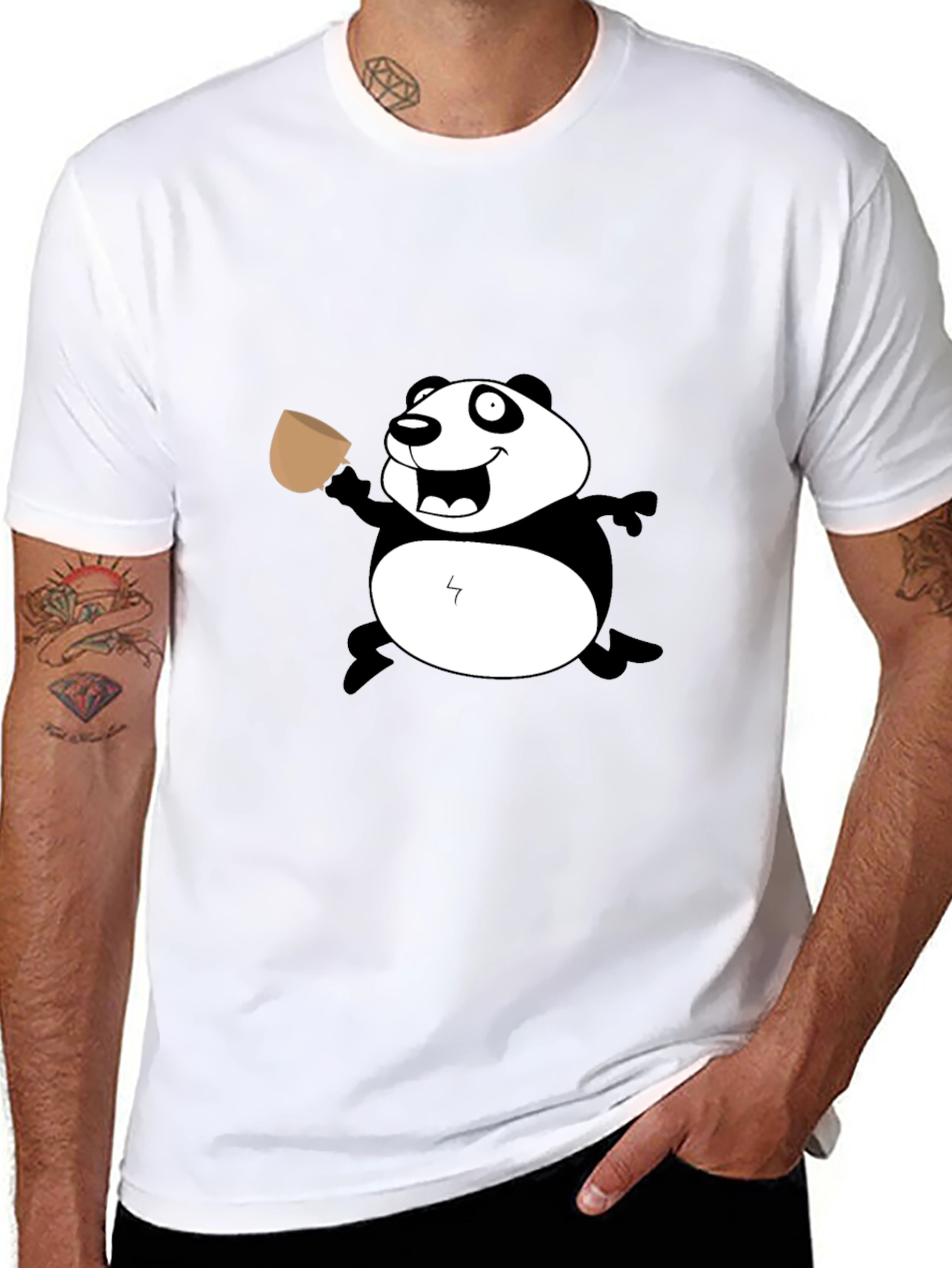 Funny Panda Coffee T-Shirt - Casual Black Tee