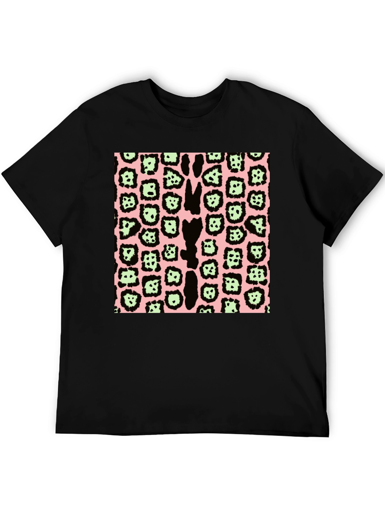 Animal Print T-Shirt - Black Pink & Green