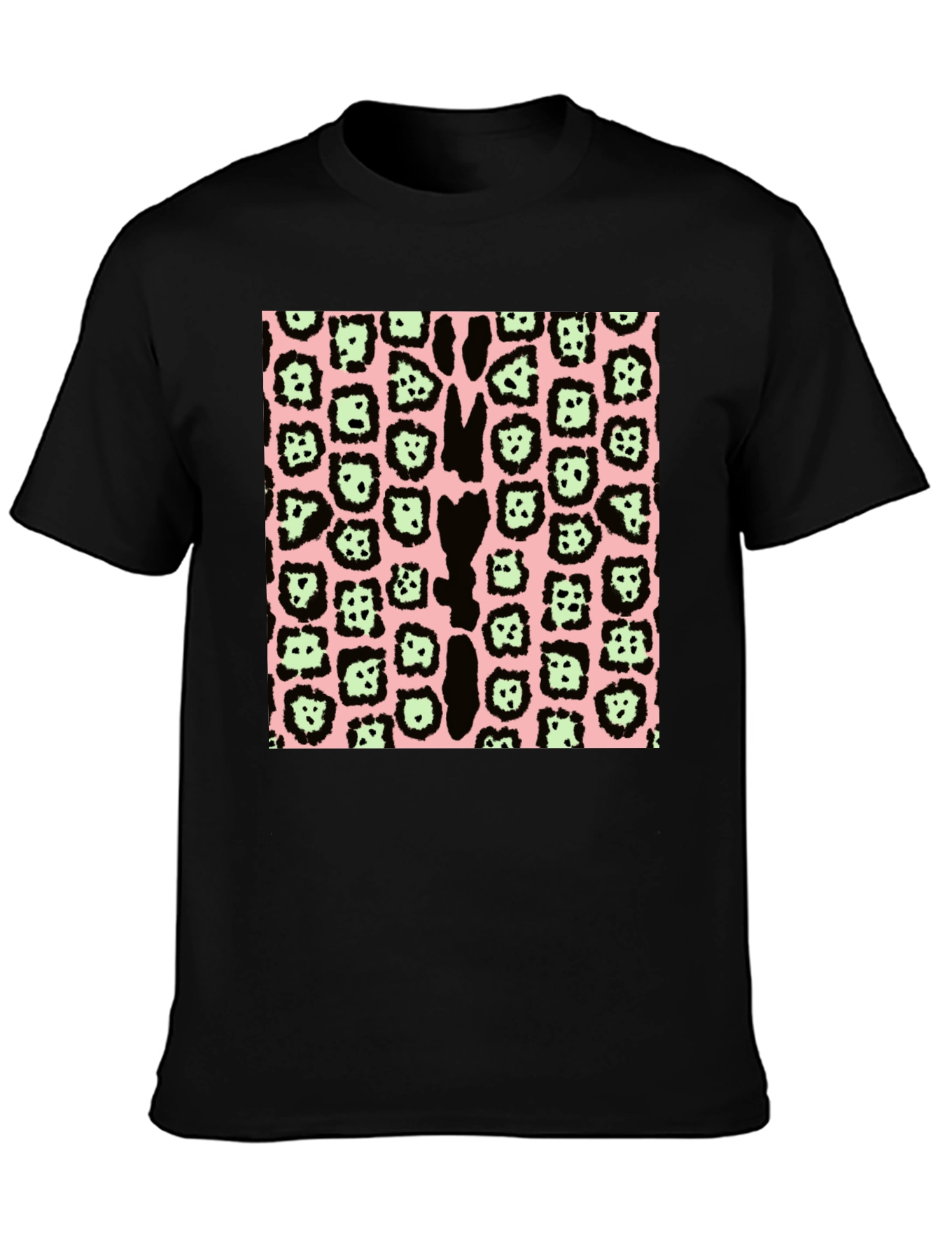 Animal Print T-Shirt - Black Pink & Green