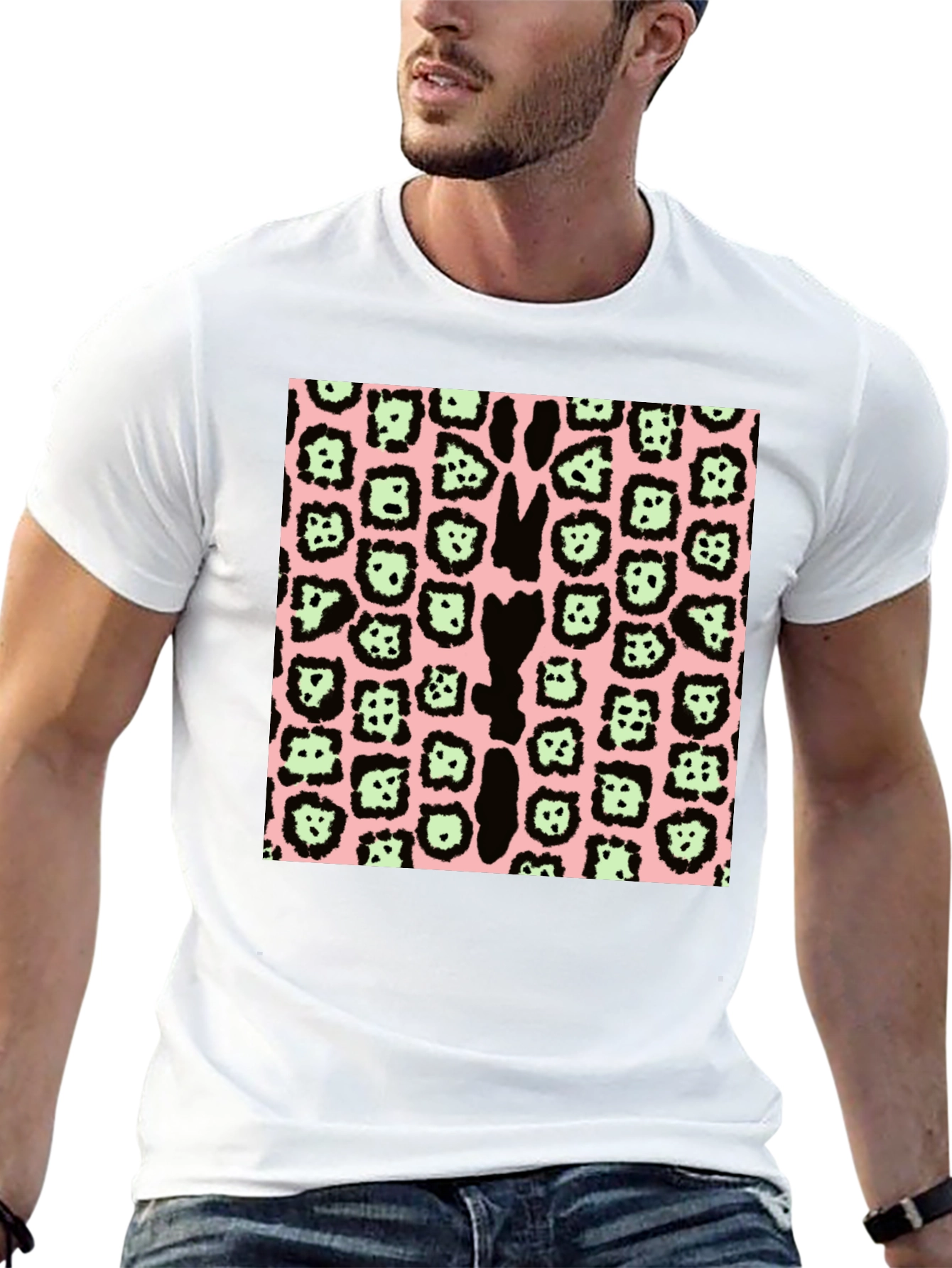 Animal Print T-Shirt - Black Pink & Green