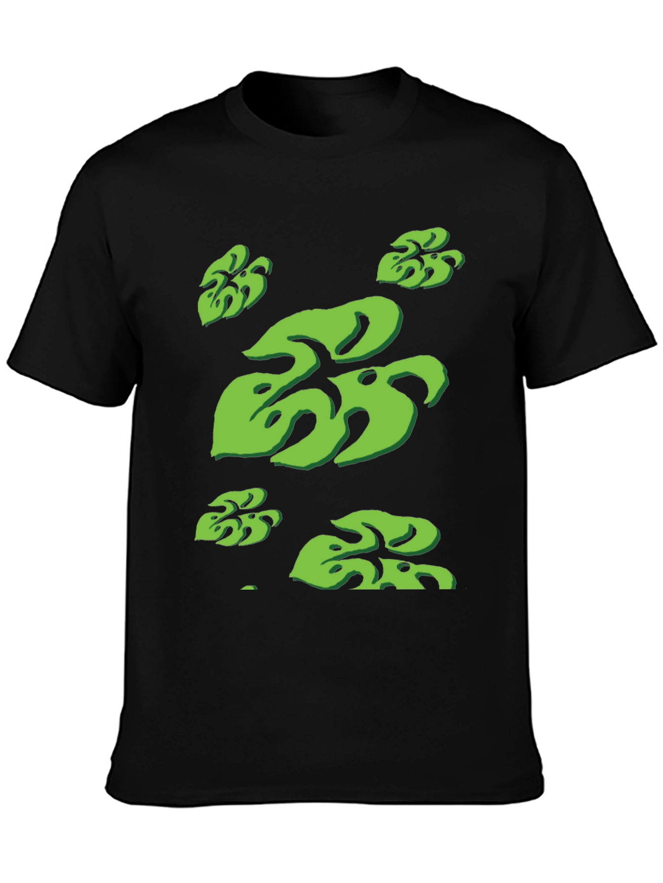 Tropical Monstera Leaf Print Black T-Shirt