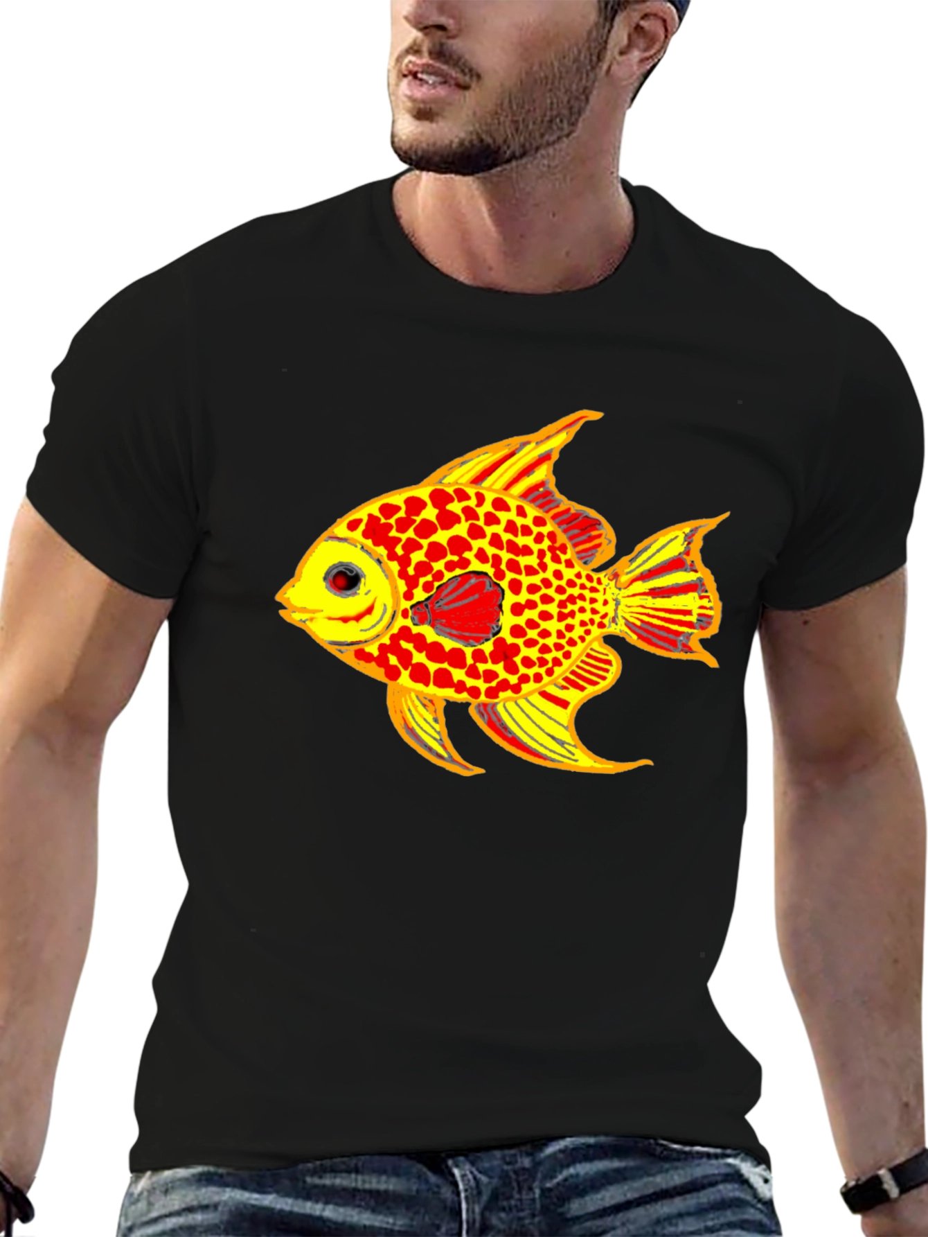 Fish Graphic Tee - Black Casual T-Shirt