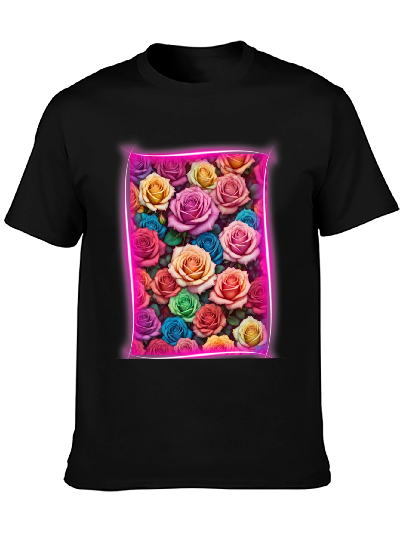 Floral Neon Rose T-Shirt - Trendy Graphic Tee