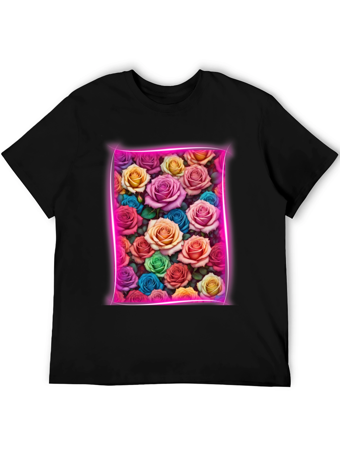 Floral Neon Rose T-Shirt - Trendy Graphic Tee