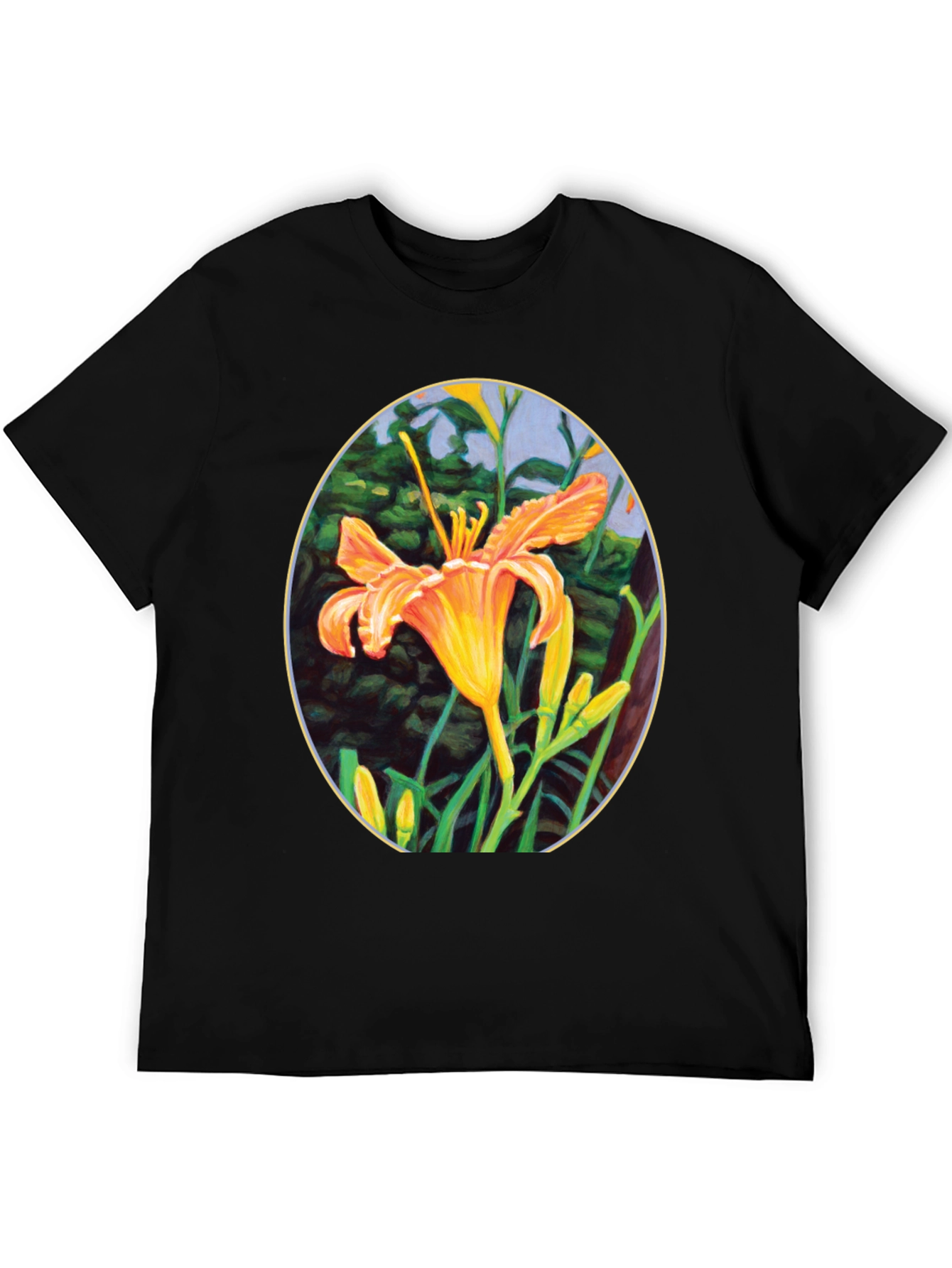 Floral Lily Graphic Tee - Black Crew Neck