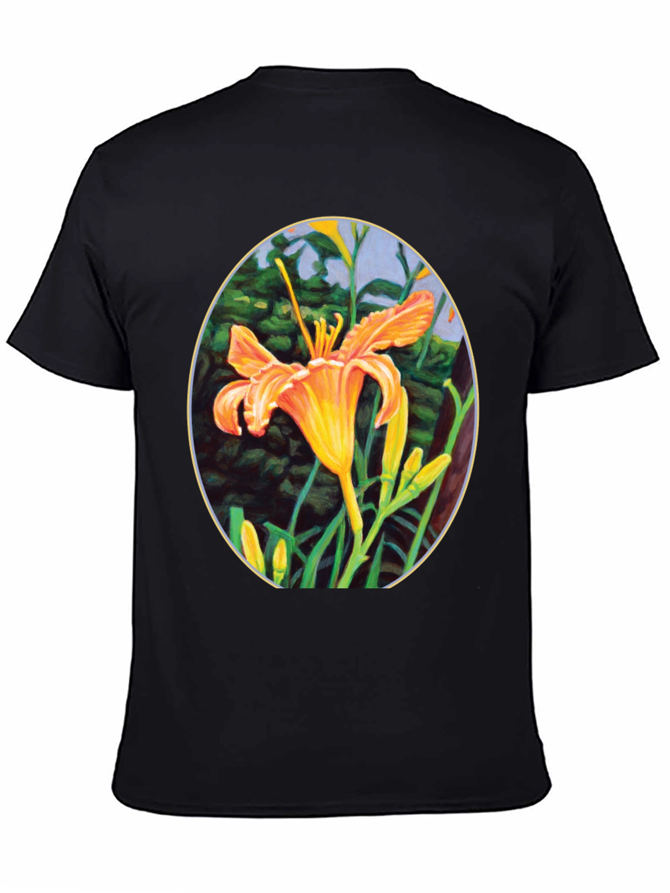 Floral Lily Graphic Tee - Black Crew Neck