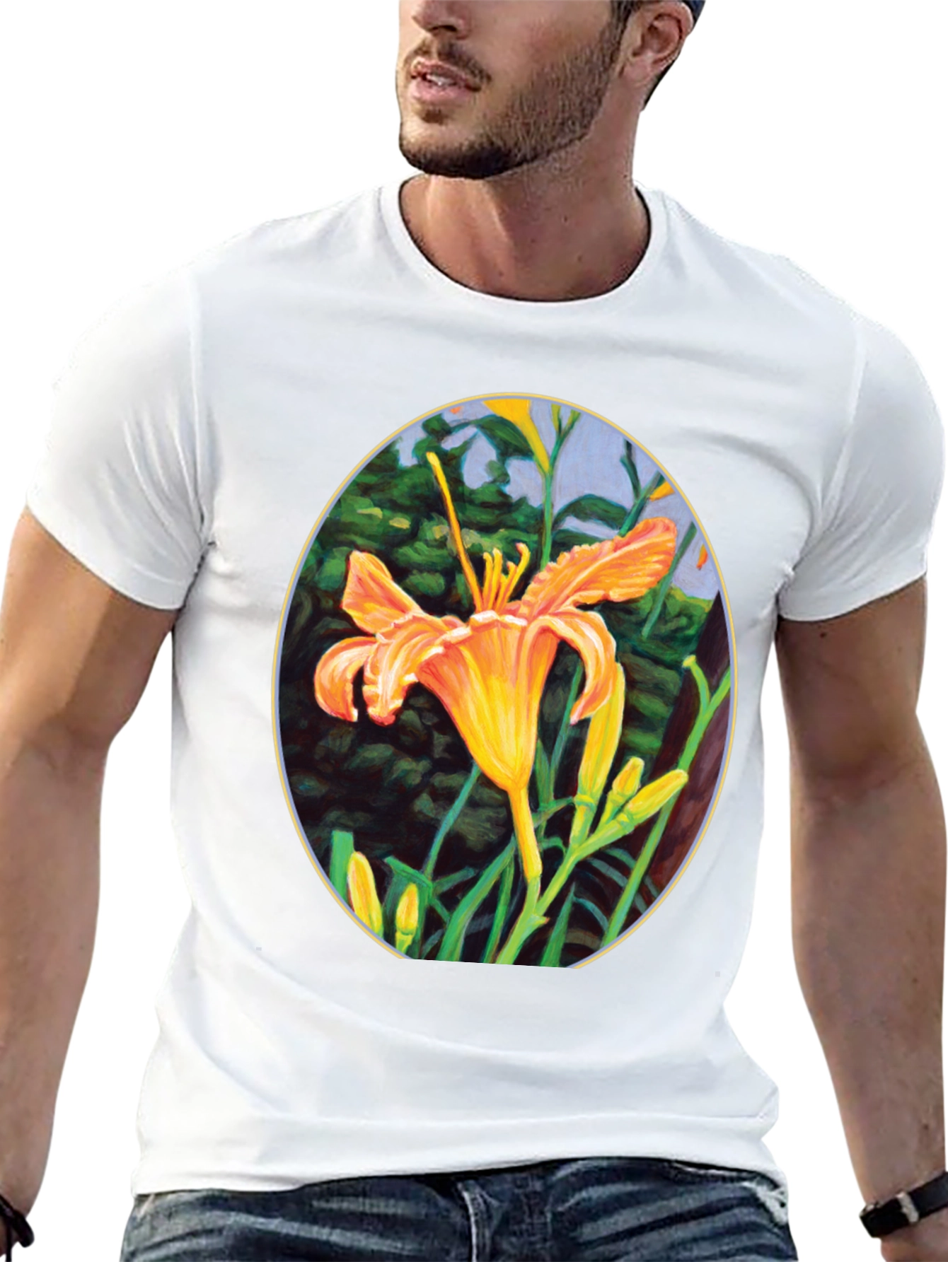 Floral Lily Graphic Tee - Black Crew Neck