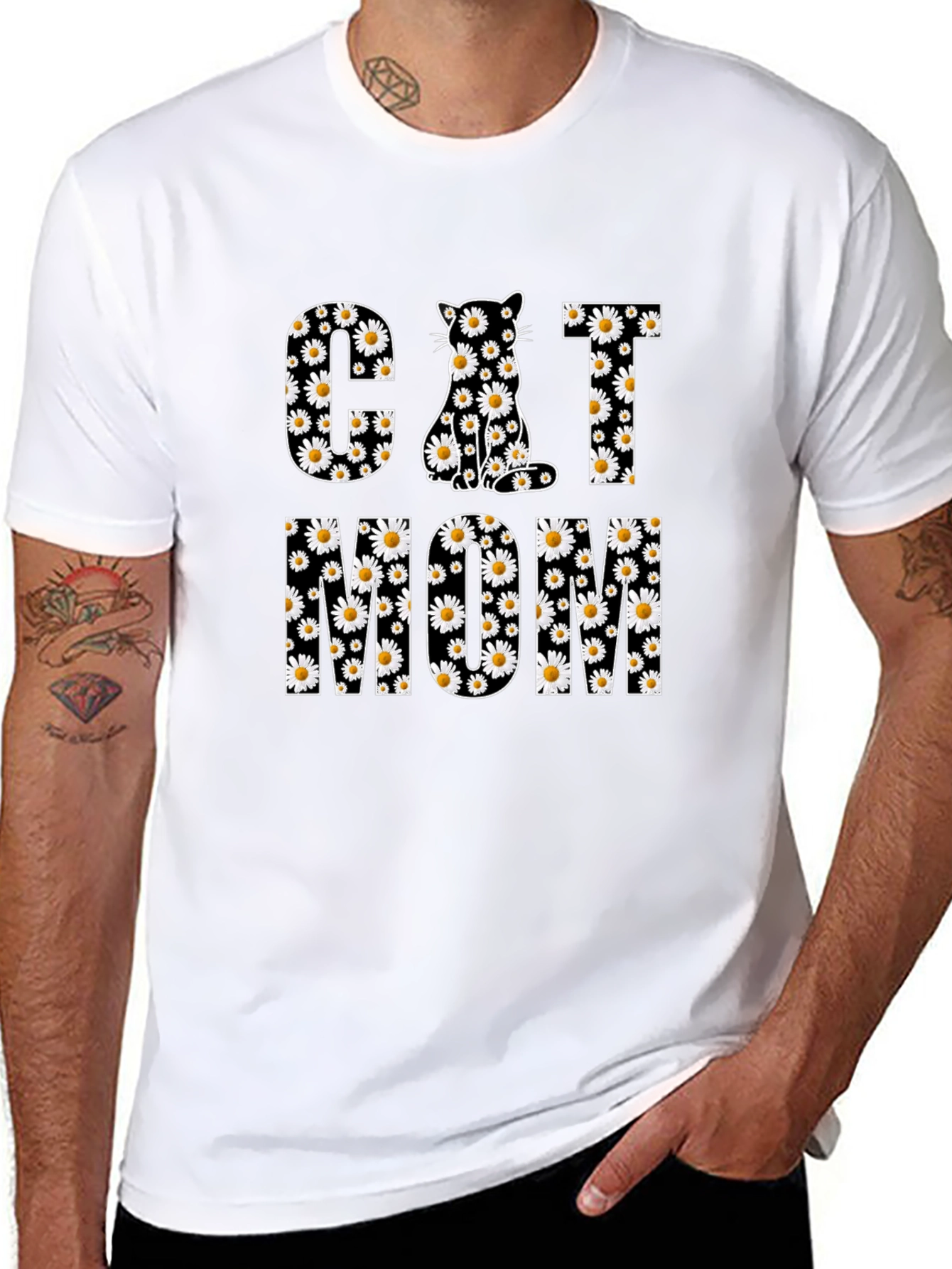 Cat Mom Daisy Print T-Shirt