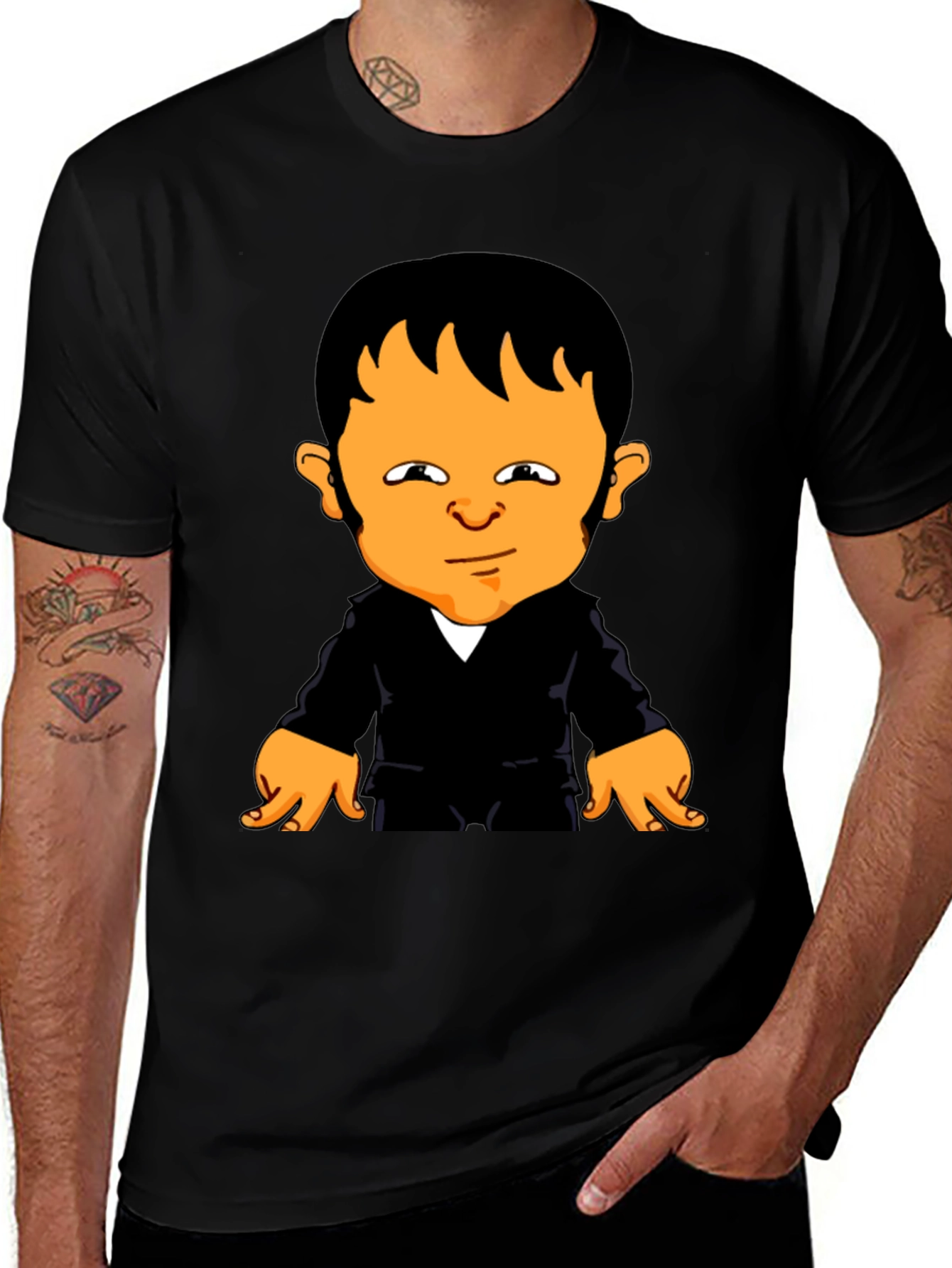 Cartoon Character Graphic Tee - Black