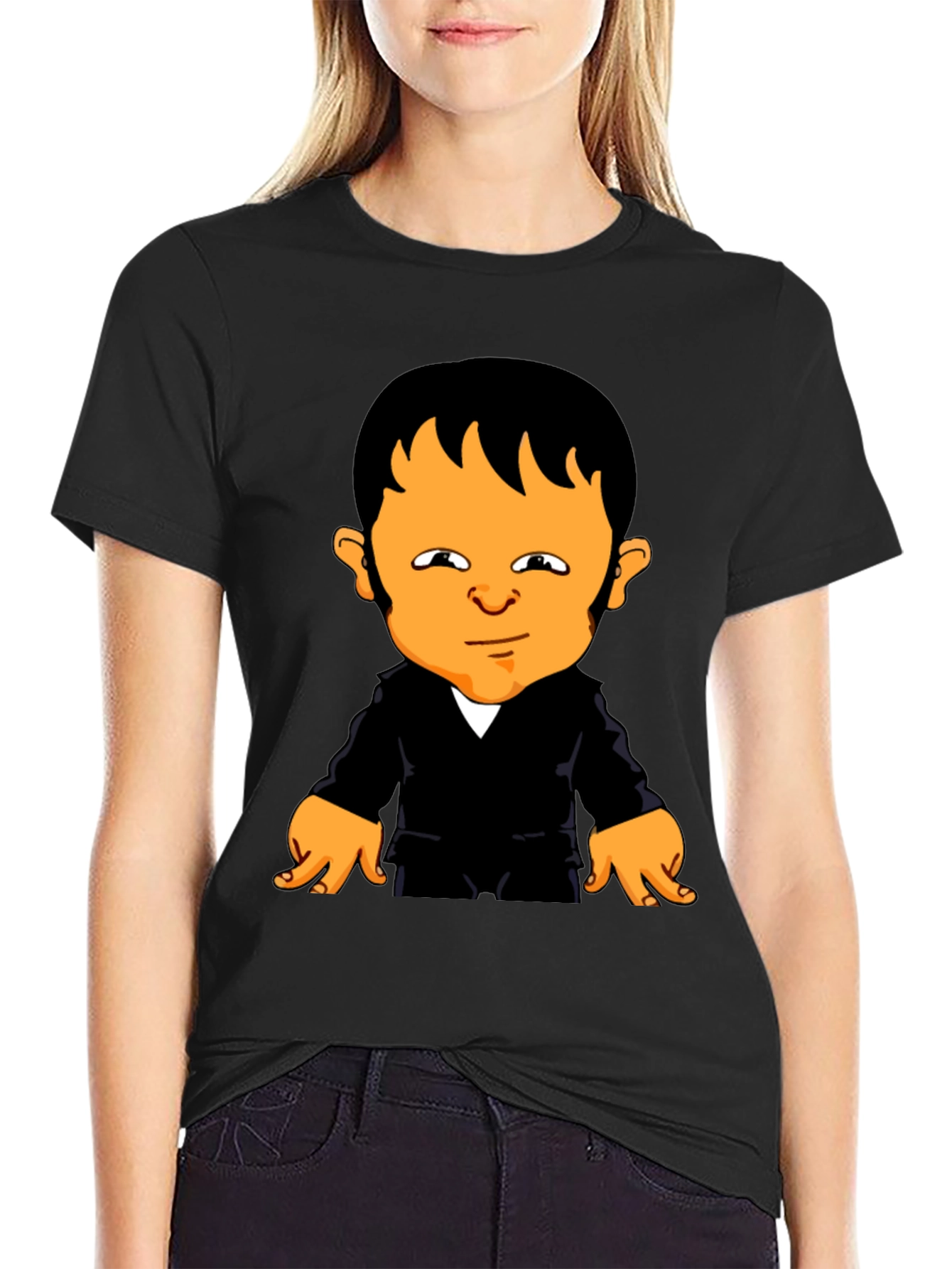 Cartoon Character Graphic Tee - Black
