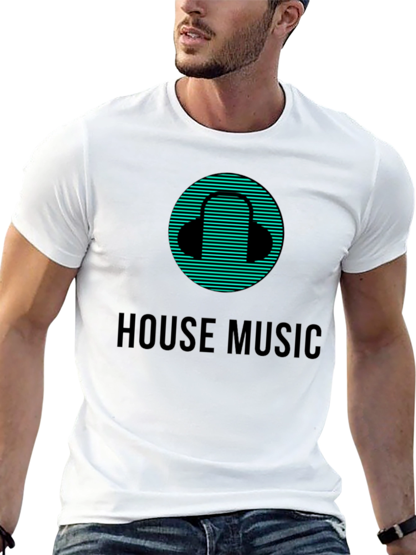 House Music Black T-Shirt with Headphone Design