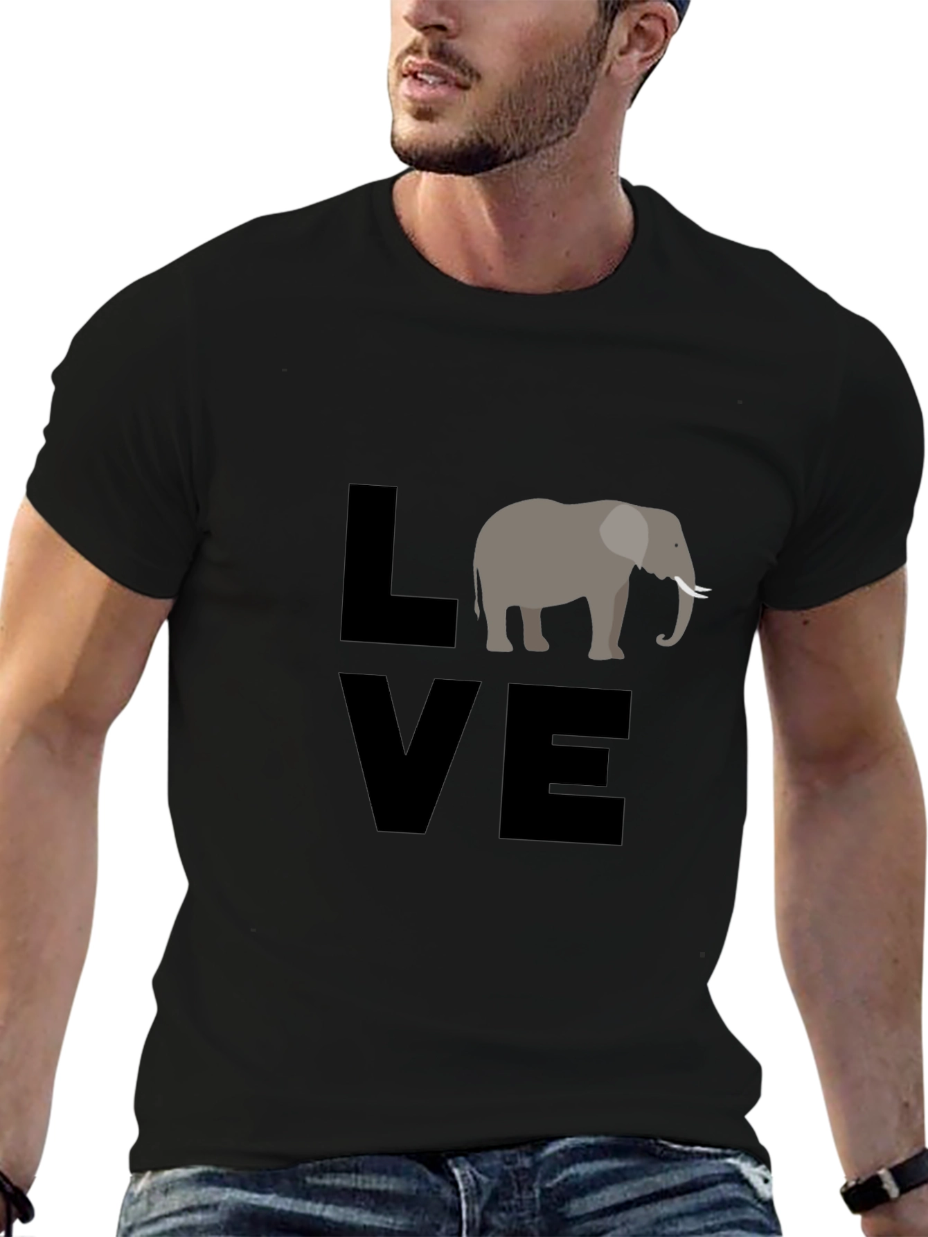 Love Elephants Graphic T-Shirt - Black Cotton Tee