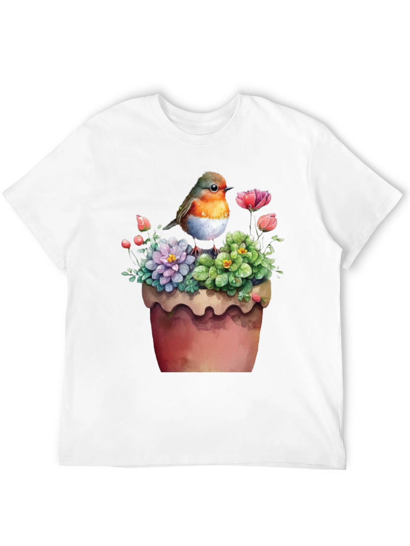 Bird & Flower Pot T-Shirt - Unique Graphic Tee