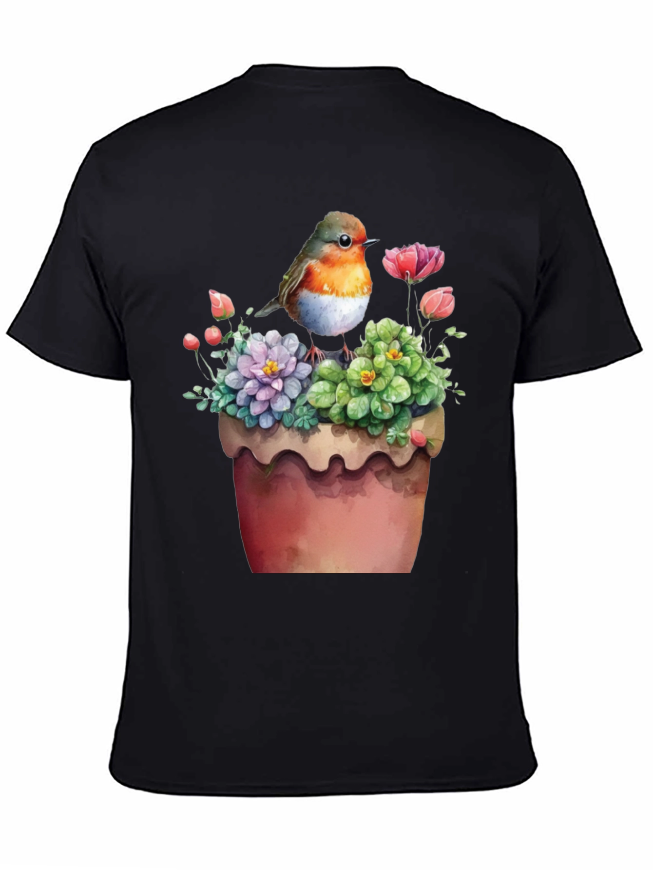 Bird & Flower Pot T-Shirt - Unique Graphic Tee