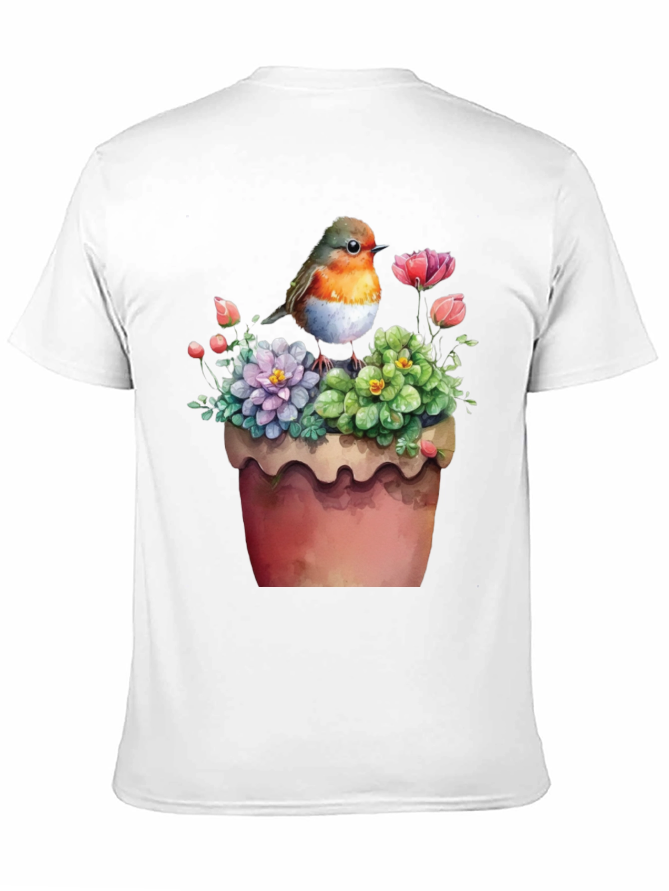 Bird & Flower Pot T-Shirt - Unique Graphic Tee