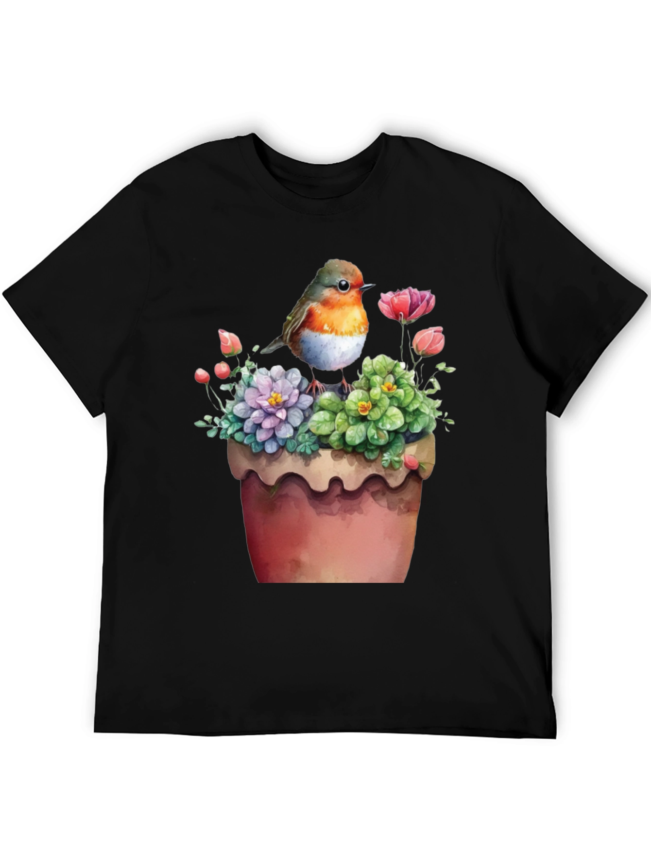 Bird & Flower Pot T-Shirt - Unique Graphic Tee